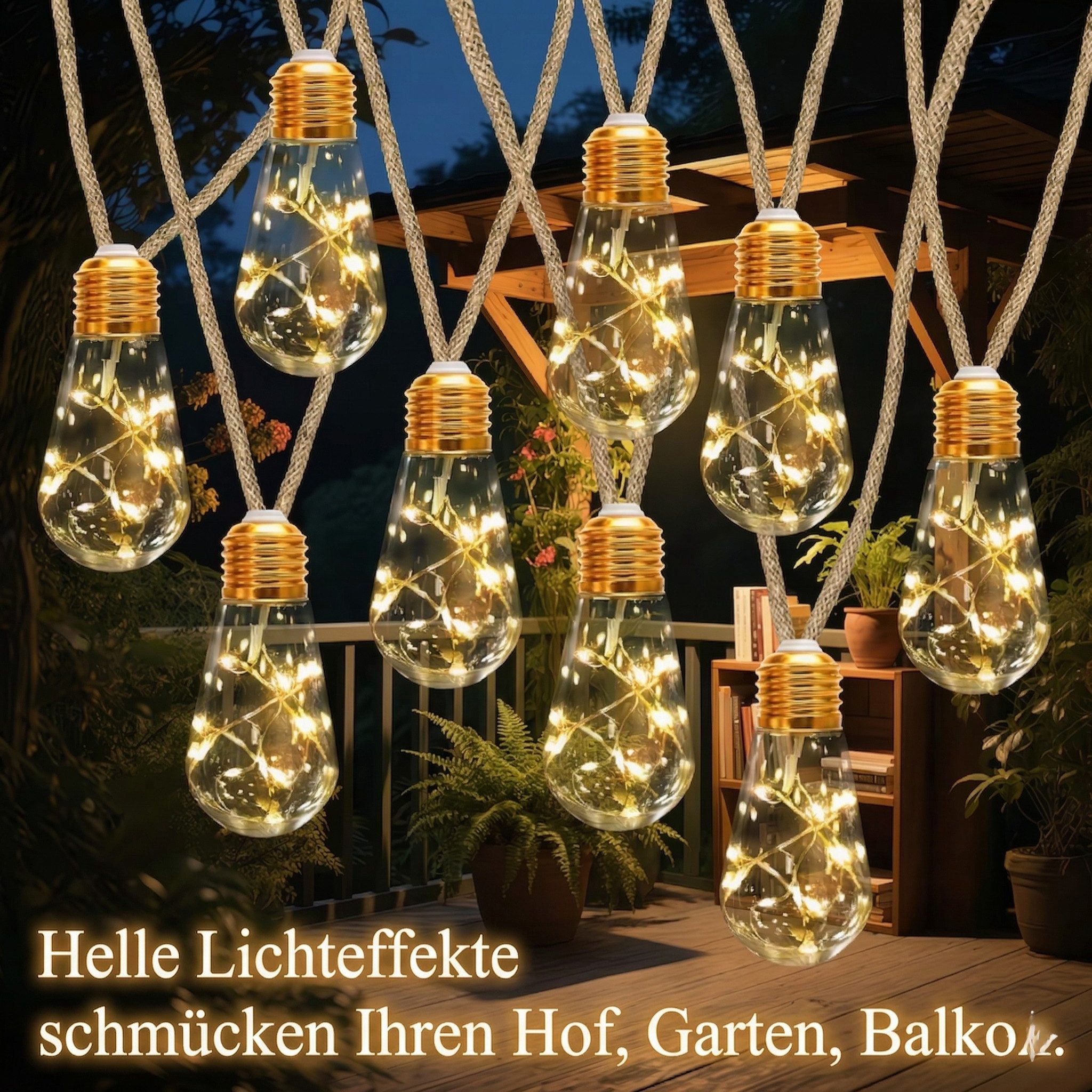 HS.SUPPLY LED-Lichterkette Solar LED-Lichterkette warmweiß wetterfest 8 Modi Outdoor, Solarbetrieben, 8 Lichtmodi, warmweiß, wetterfest, bruchsicher