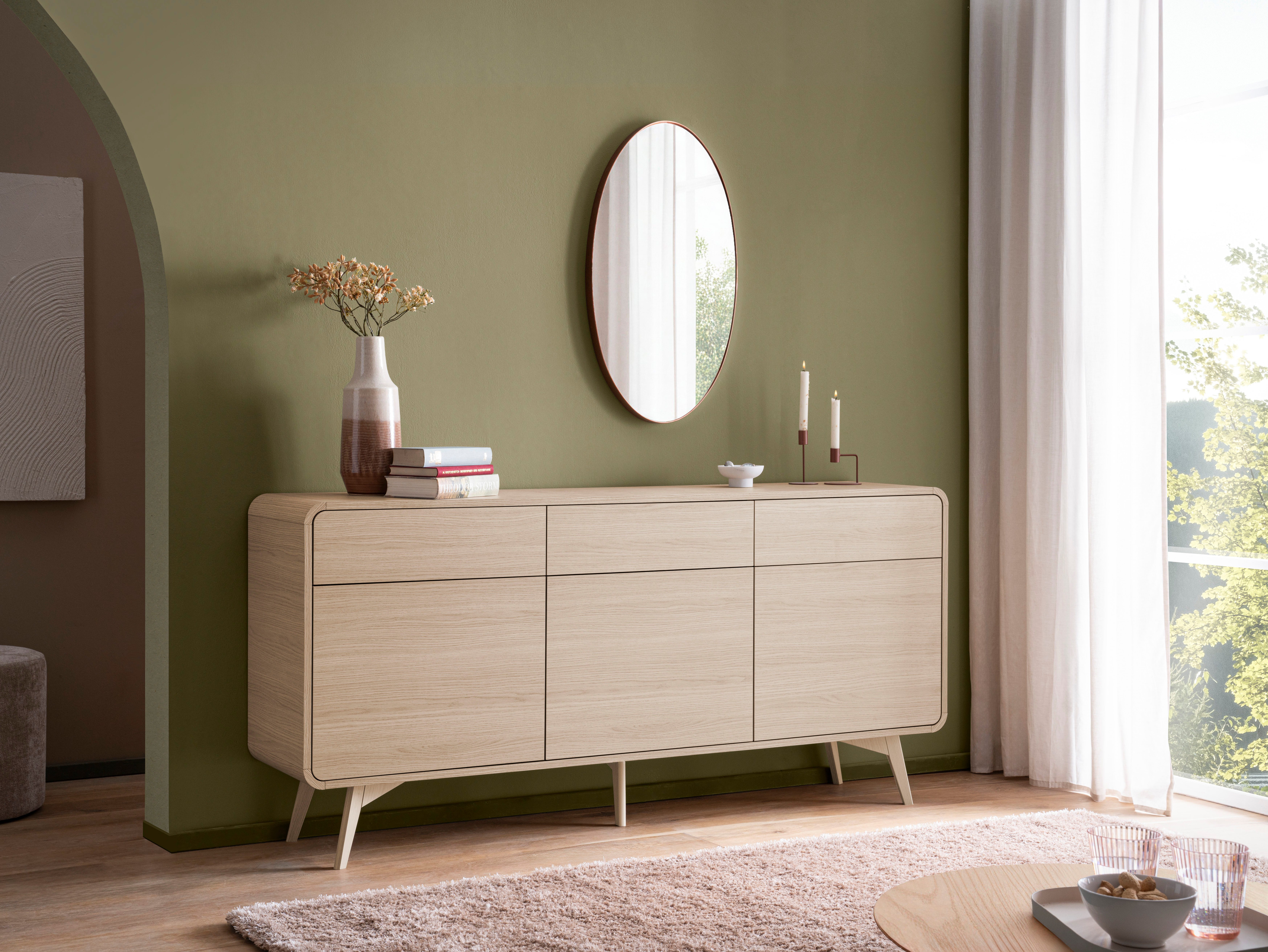 Home affaire Sideboard Torsby, moderner Schrank, Kommode in Eiche Natur, 180 cm breit, abgerundete Ecken, ausreichend Stauraum, vielseitig einsetzbar