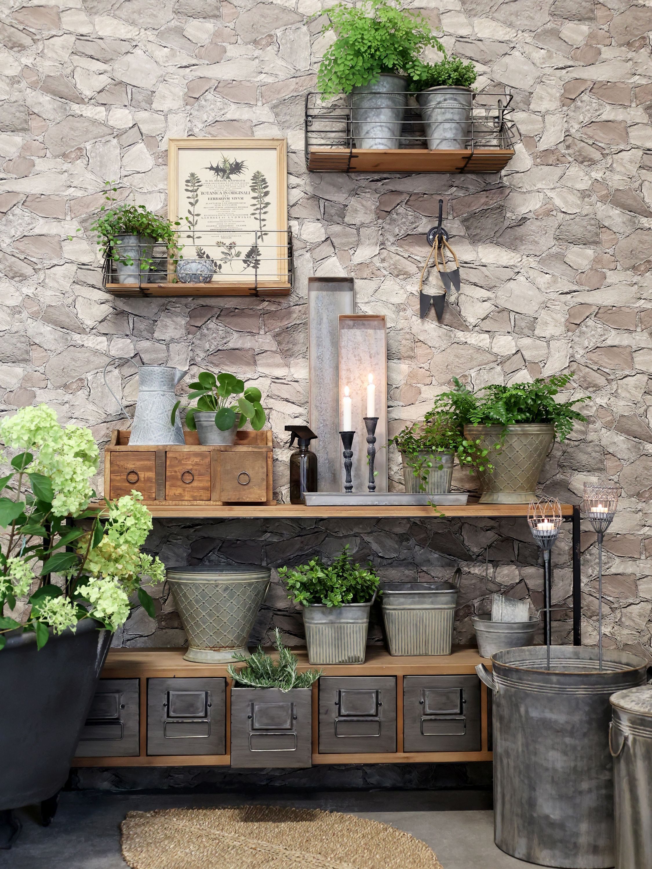 Chic Antique Wandregal Chic Antique - 2x Wandregal Regalbrett Wandkorb Holz Metall Natur