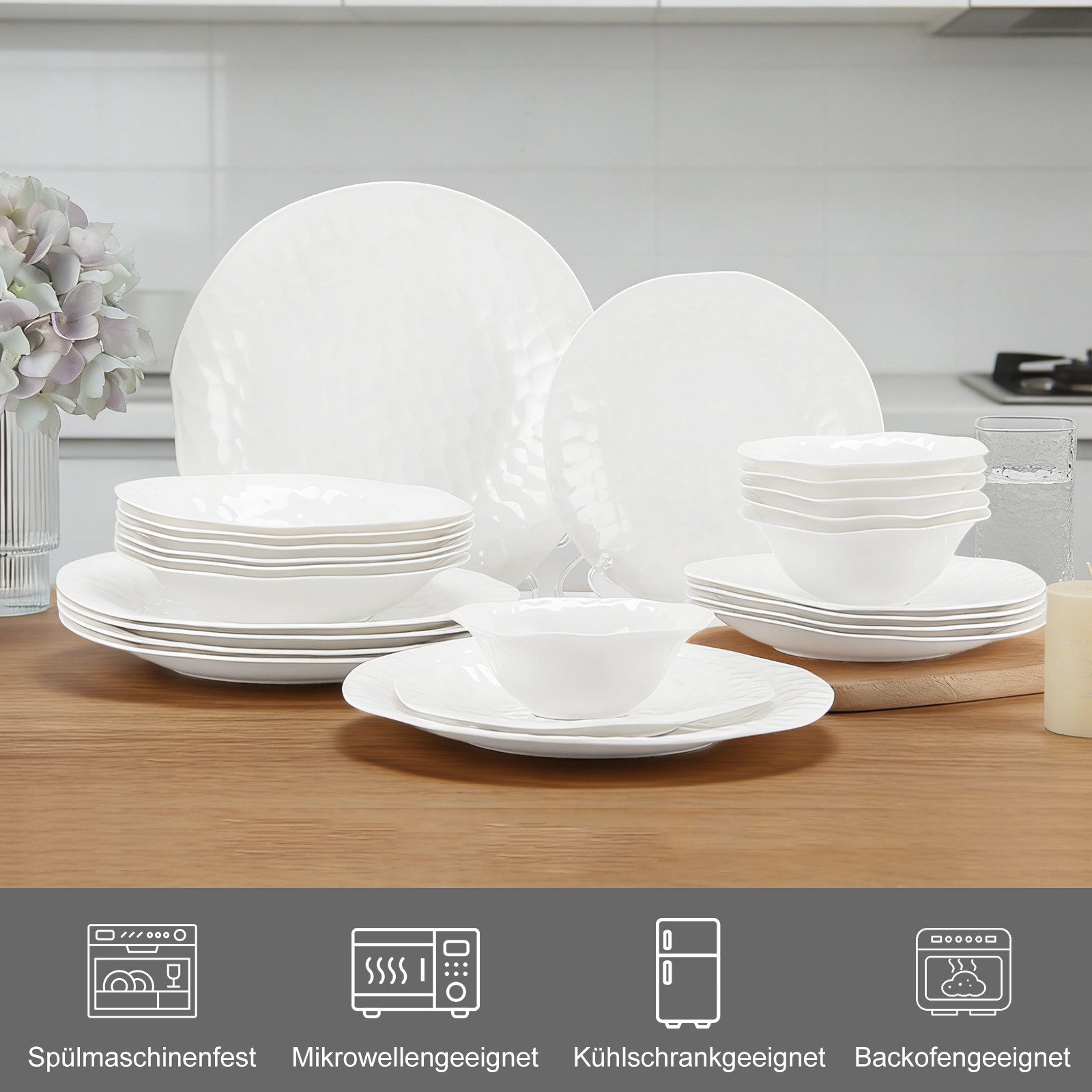 LB LICHTENBERG Tafelservice Geschirrset, Essservice Teller Set Porzellan, Weiß (24-tlg), 6 Personen, Keramik, Verschiedene Stile Geeignet für Spülmaschine & Mikrowelle