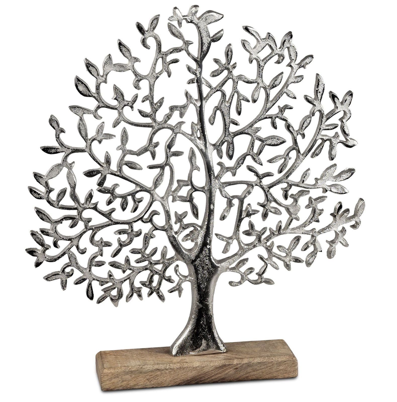 Dekofigur Lebensbaum 40cm Aluminium Mangoholz Deko Baum Aufsteller Braun/Silber