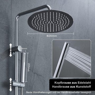 Görbach Duschsystem Regendusche Duschset ohne Armatur, mit Duschkopf, Duschstange, Duschschlauch, Rund Kopfbrause D25cm