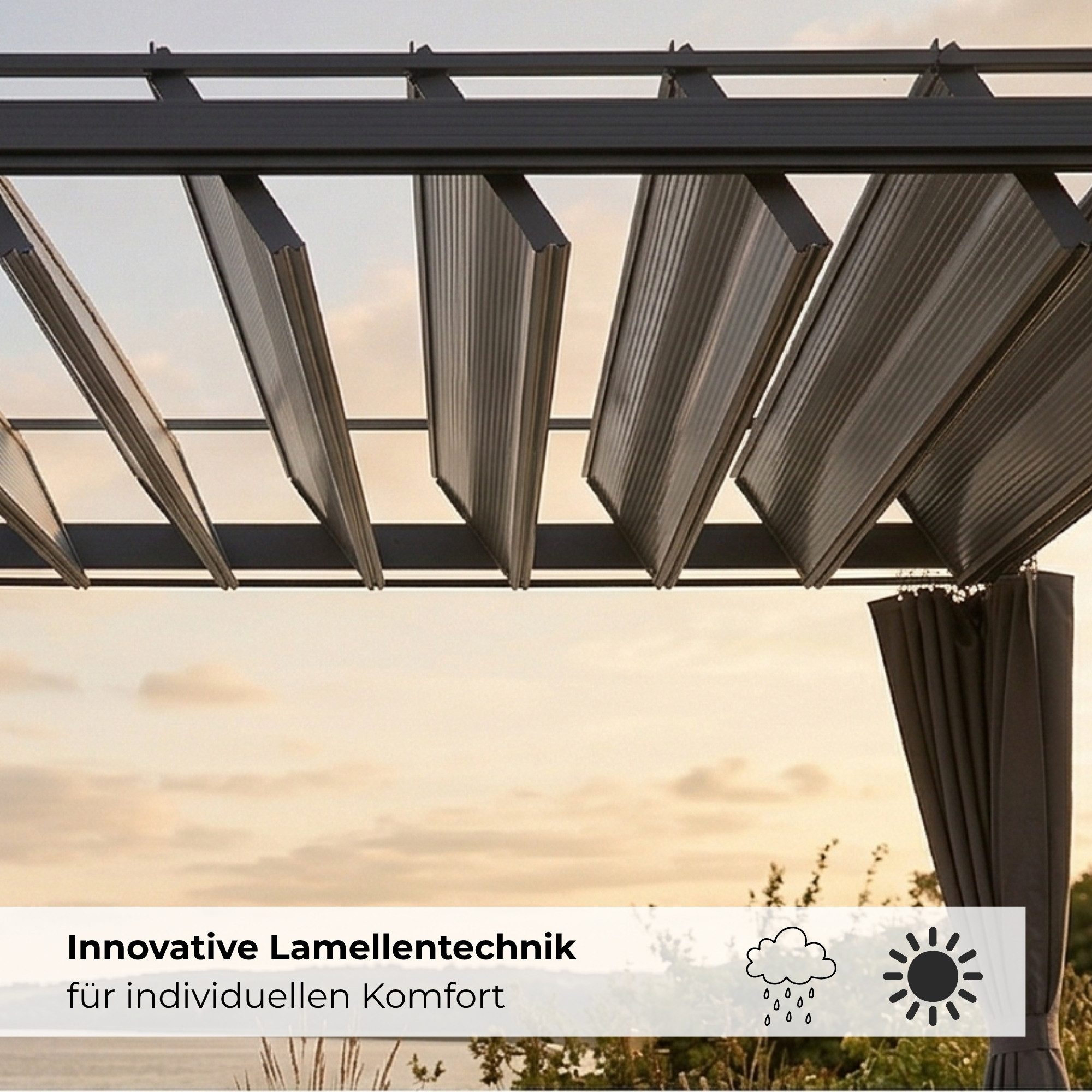 osoltus Terrassendach osoltus Lamellen-Pavillon Pergola Lamellendach 3 x 3,2 m mit Vorhang – Bild 5 von 5