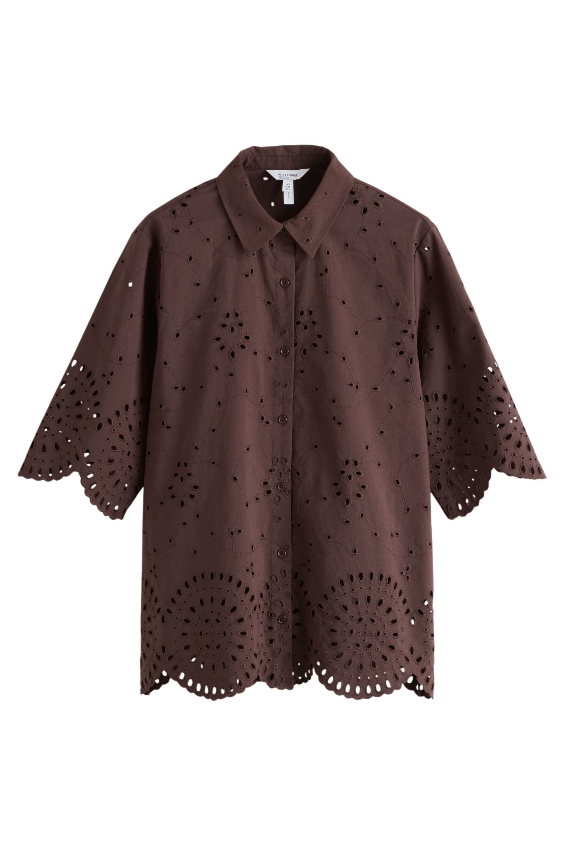 Next Hemdbluse Bluse mit Lochstickerei und 3/4-Ärmeln (1-tlg)