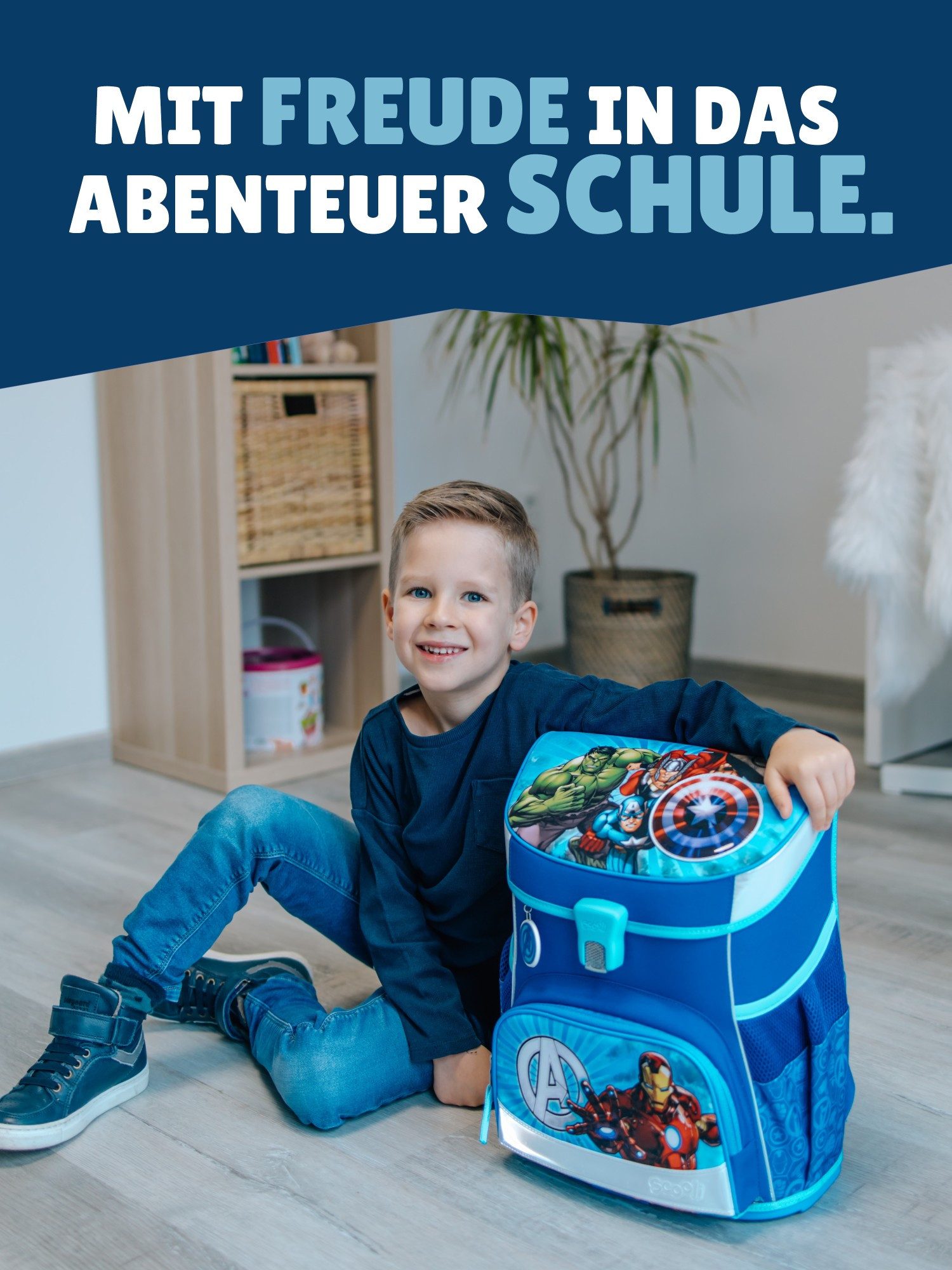 Scooli Schulranzen Campus Fit Avengers Schultasche, ab 1. Klasse, 980 Gramm, 18L Fassung (Grund-Set, 5-tlg., mit gefüllter Federmappe), leicht, ergonomisch, robust