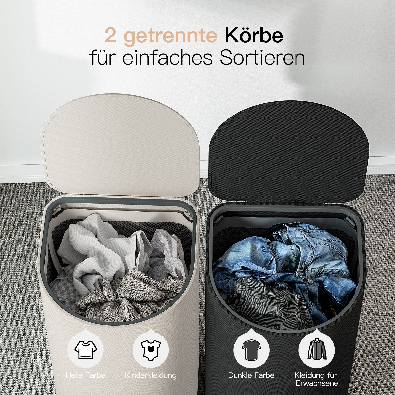 Rainsworth Wäschekorb mit Deckel, 140L Wäschesammler günstig online kaufen