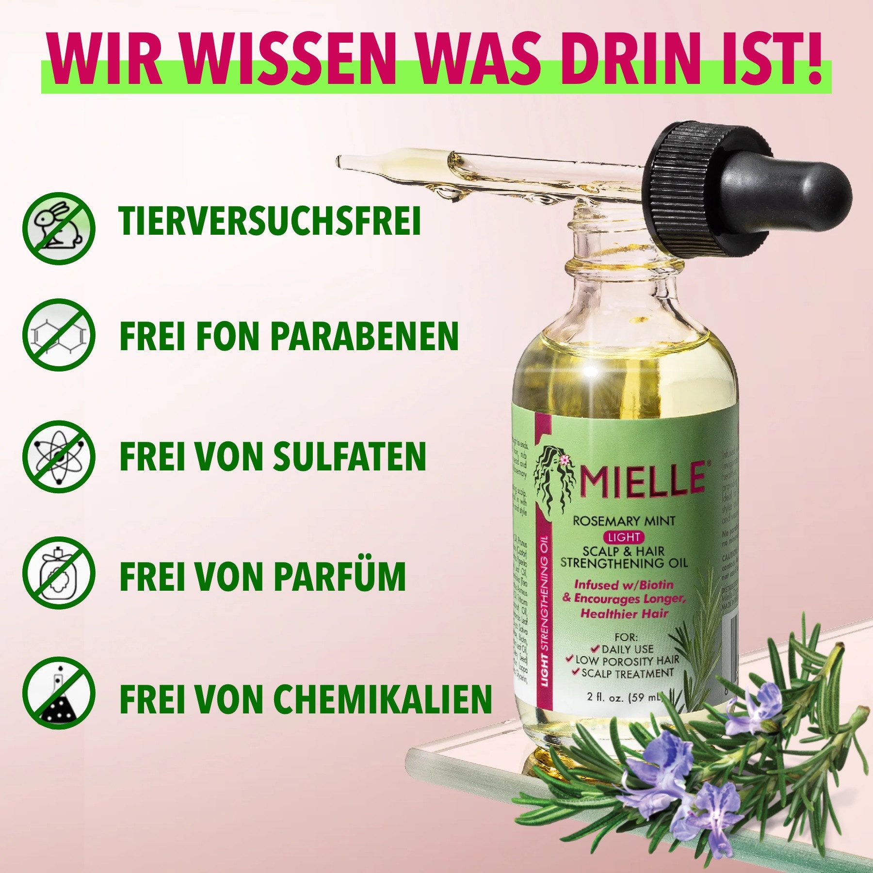 Mielle Organics Haaröl Rosmarinöl Light Haarwachstum Kopfhaut Haarpflege MIELLE, 1-tlg., Light