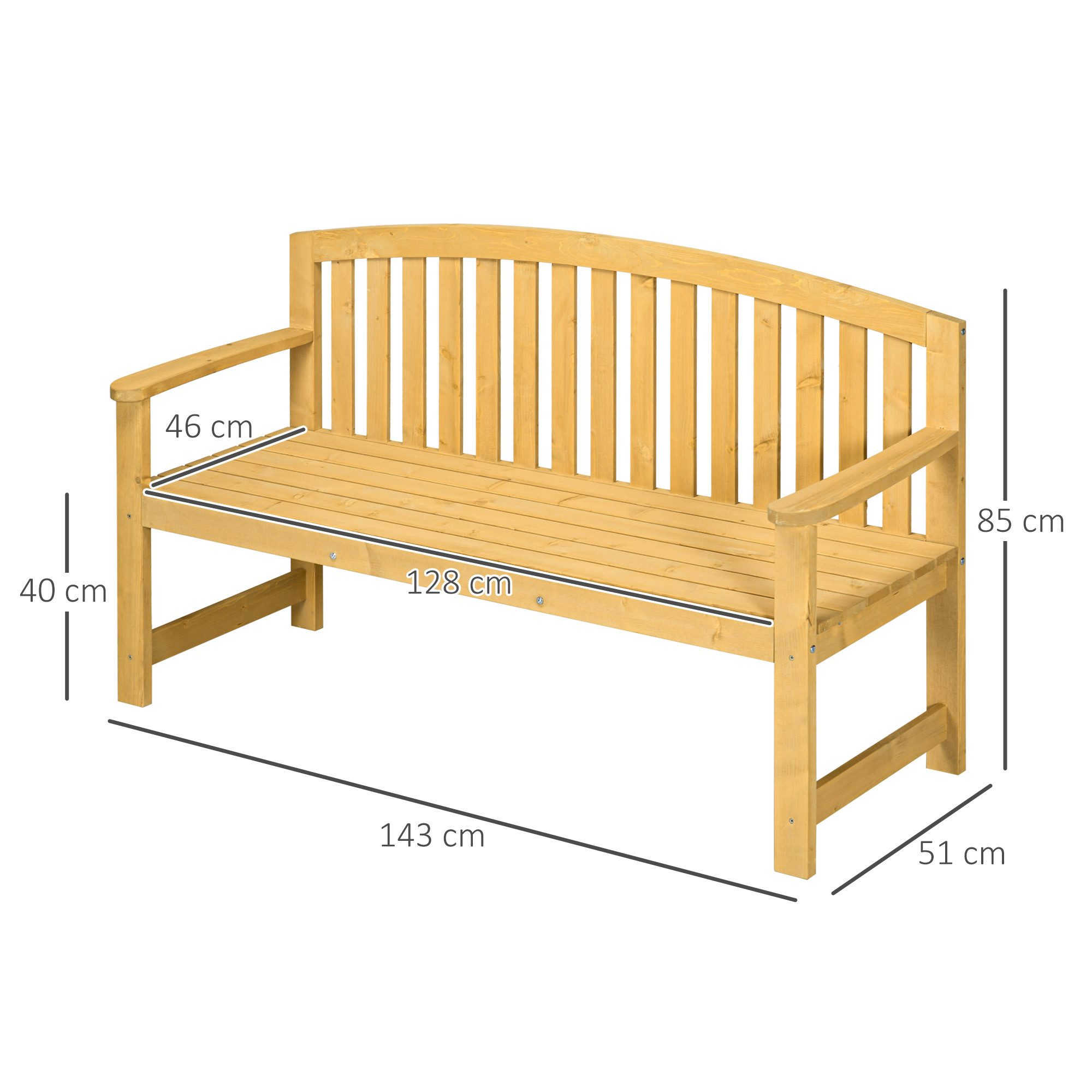 Outsunny Gartenbank mit Rückenlehnen (Parkbank, 1-St., Sitzbank), für Balkon Terrasse, Garten, 143 x 51 x 85 cm, Orange