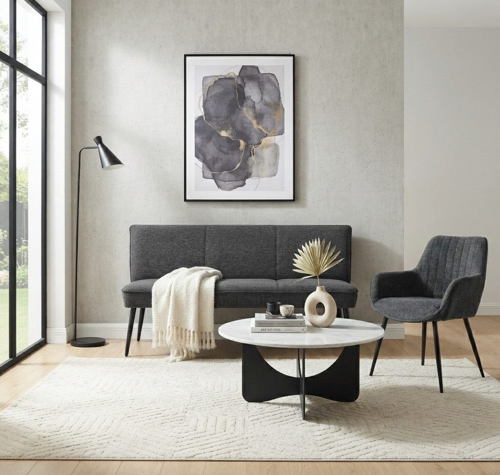 YOZI Sitzbank Essbank mit Taschenfederkern Dunkelgrau/Beige schwarze Metallbeine (Packung, nur Essbank), Frei im Raum stellar