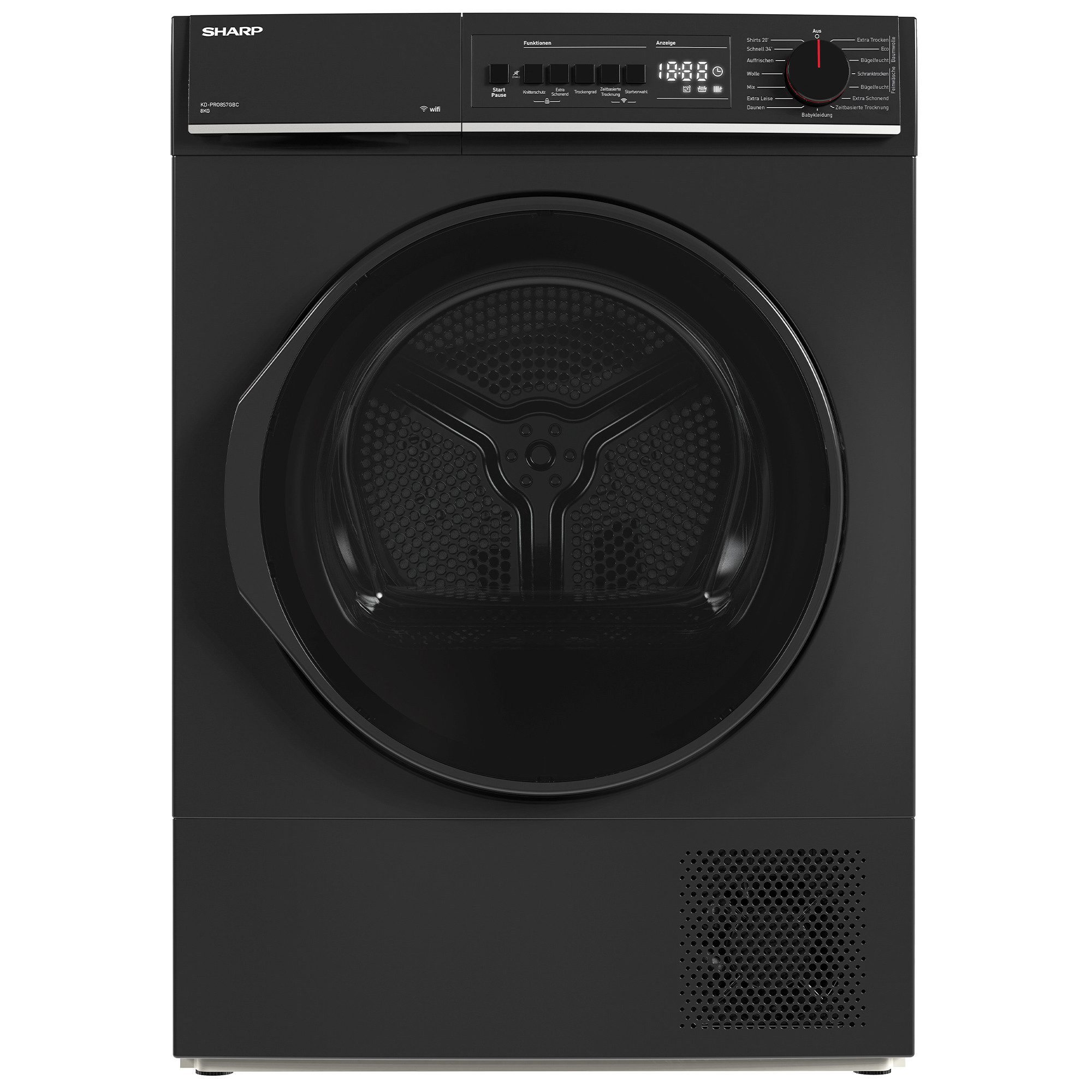 Sharp Wärmepumpentrockner KD-PRO8S7GBC-DE, SoftTouch-Bedienung mit LED-Display, Trommelbeleuchtung, WiFi