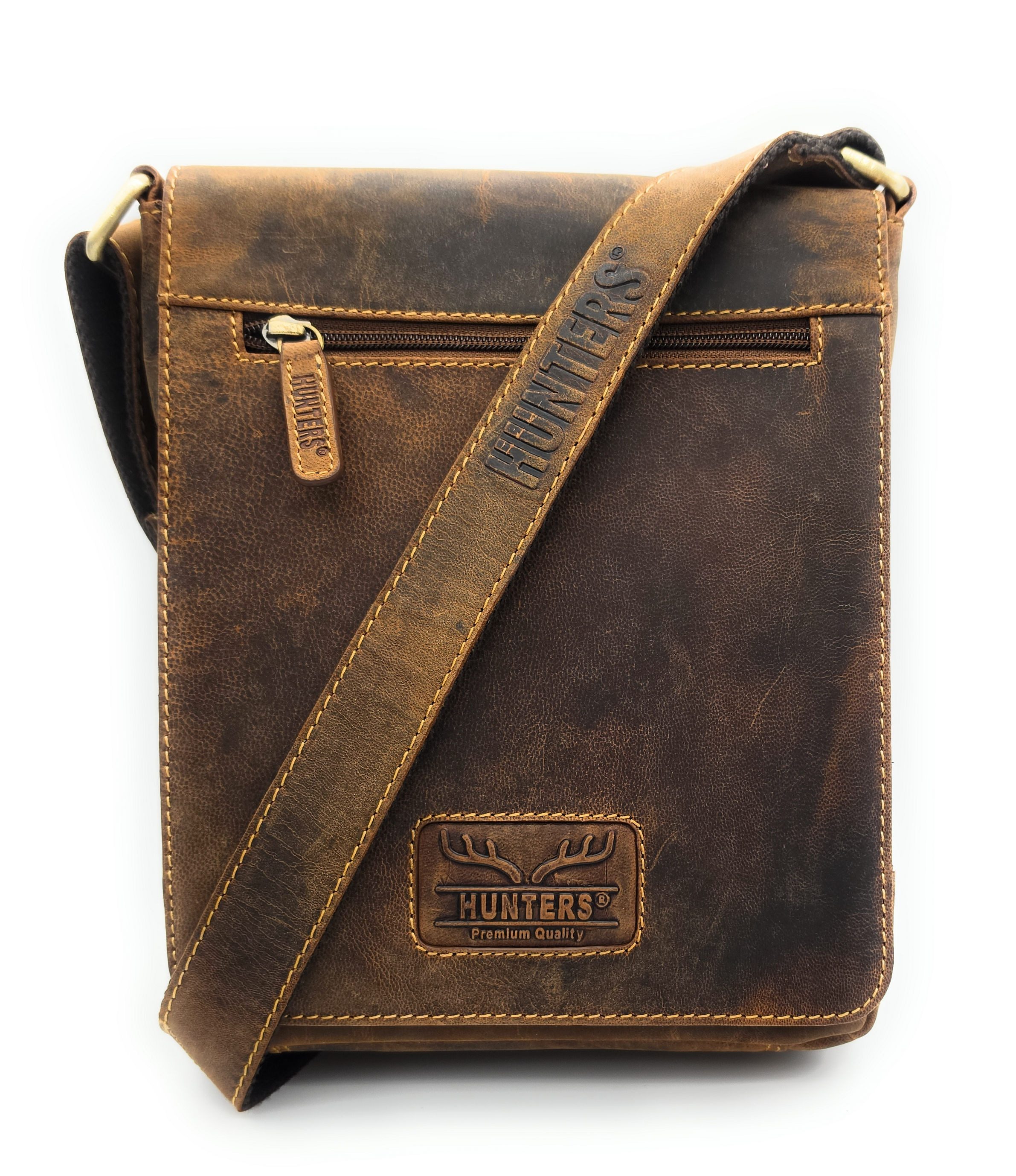 Lemasi Umhängetasche Hunters Messenger Bag Herren Echtleder Vintage – mit Überschlag