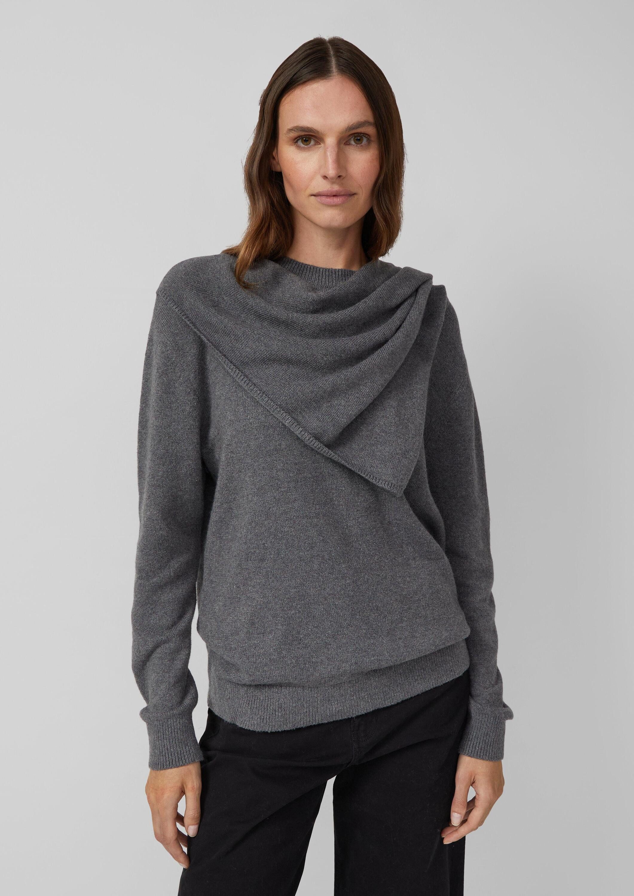 s.Oliver Longpullover Strickpullover Pullover mit fixiertem Schal