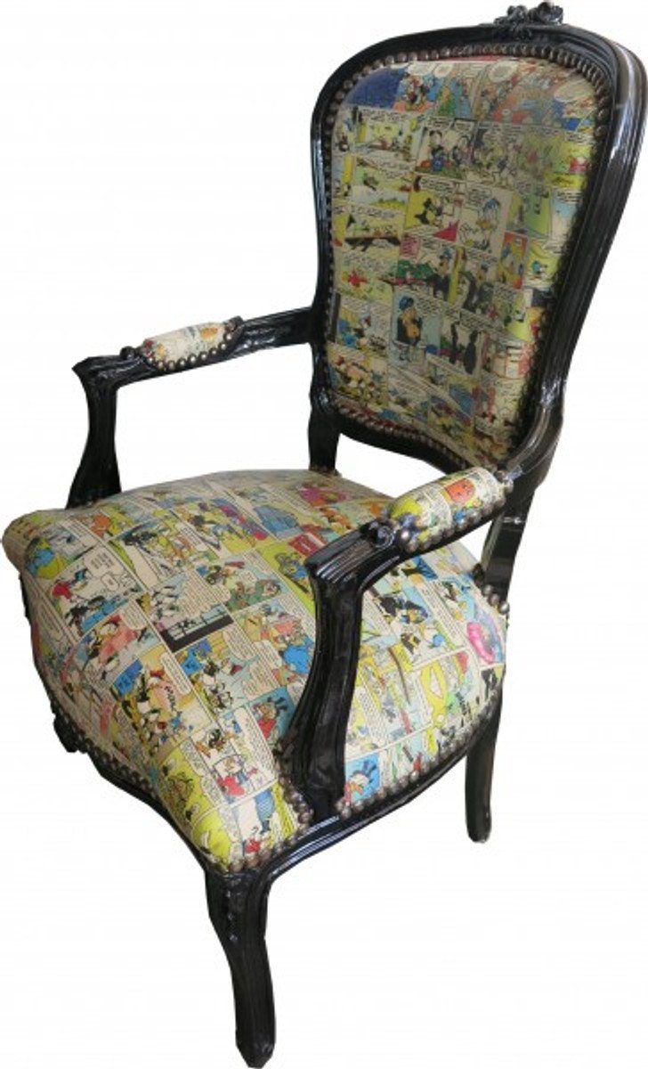 Barock Möbel Padrino Casa Comic Schwarz Design / - Stuhl Salon Stil Antik Besucherstuhl