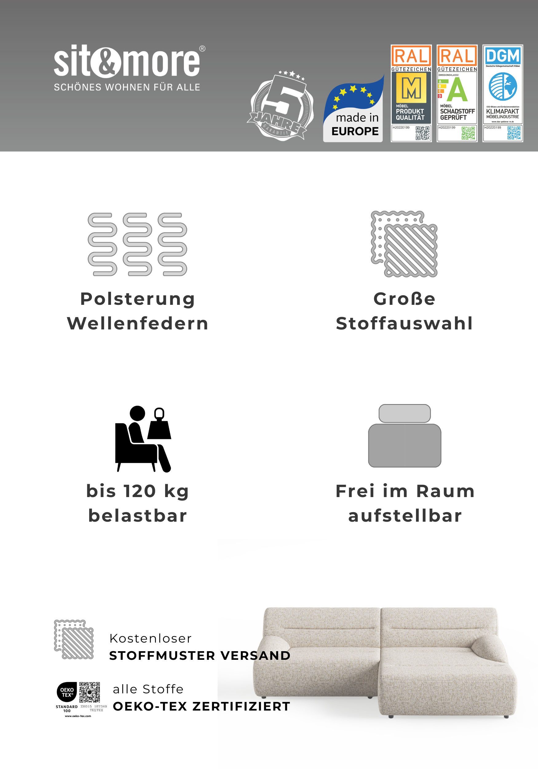 sit&more Big-Sofa Scrabble, Modernes Design in verschiedenen Stoffarten
