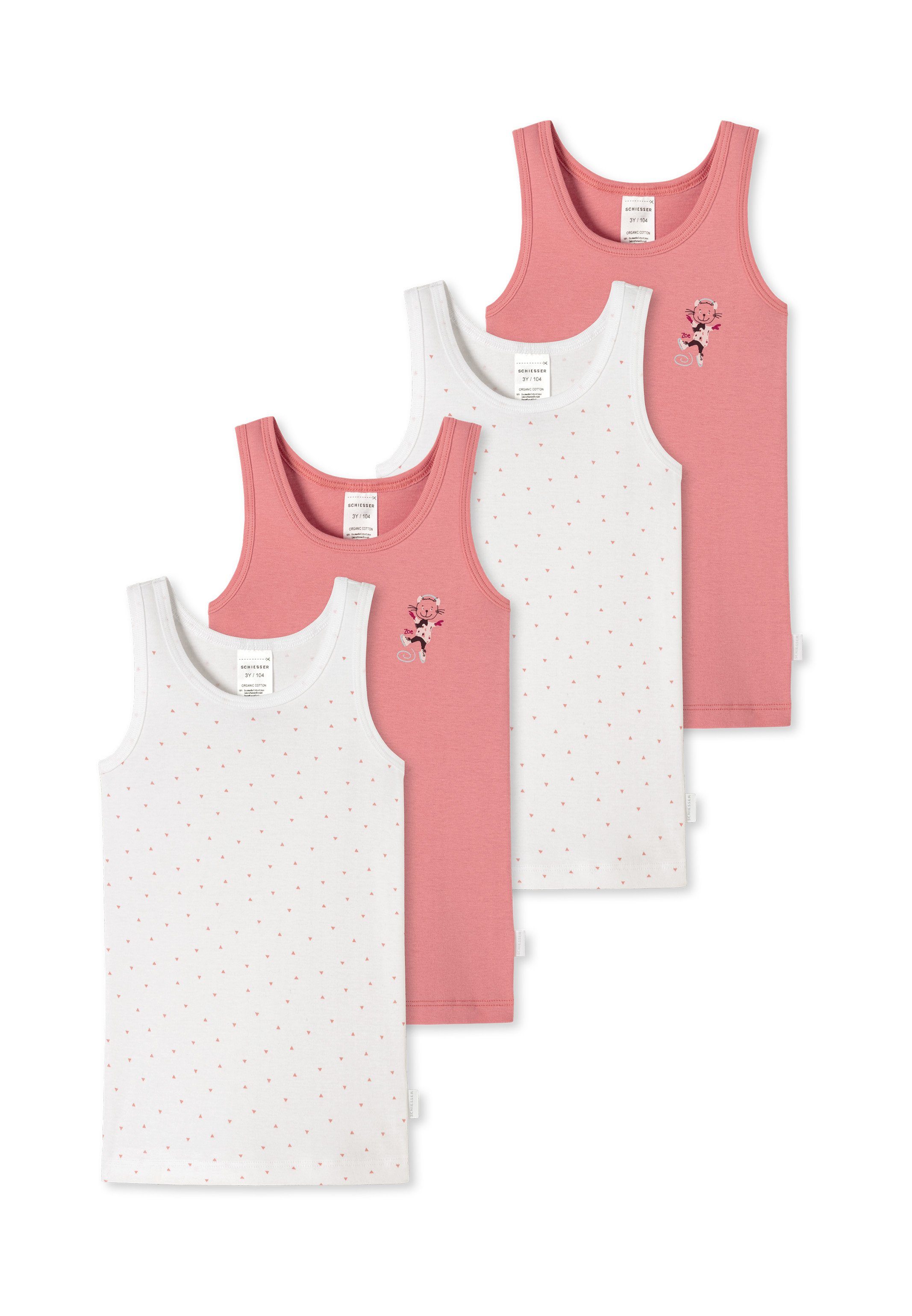 Originalprodukt-Versandhandel Schiesser Unterhemd 4er Cotton gemustert - (Spar-Set, Kids Baumwolle Girls Rosa/Weiß Unterhemd Organic / Feinripp - Pack 4-St) Tanktop - 909