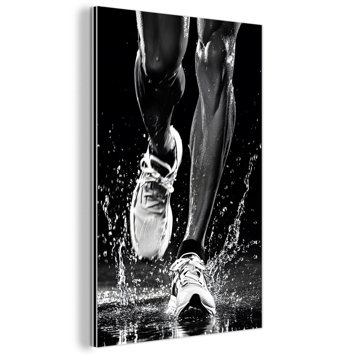 MuchoWow Metallbild Laufschuhe - Laufen - Drops - Schwarz, Inkl. Aufhängung, Alu-Dibond-Druck, Dekoration aus Metall, Aluminium deko, 80x120 cm