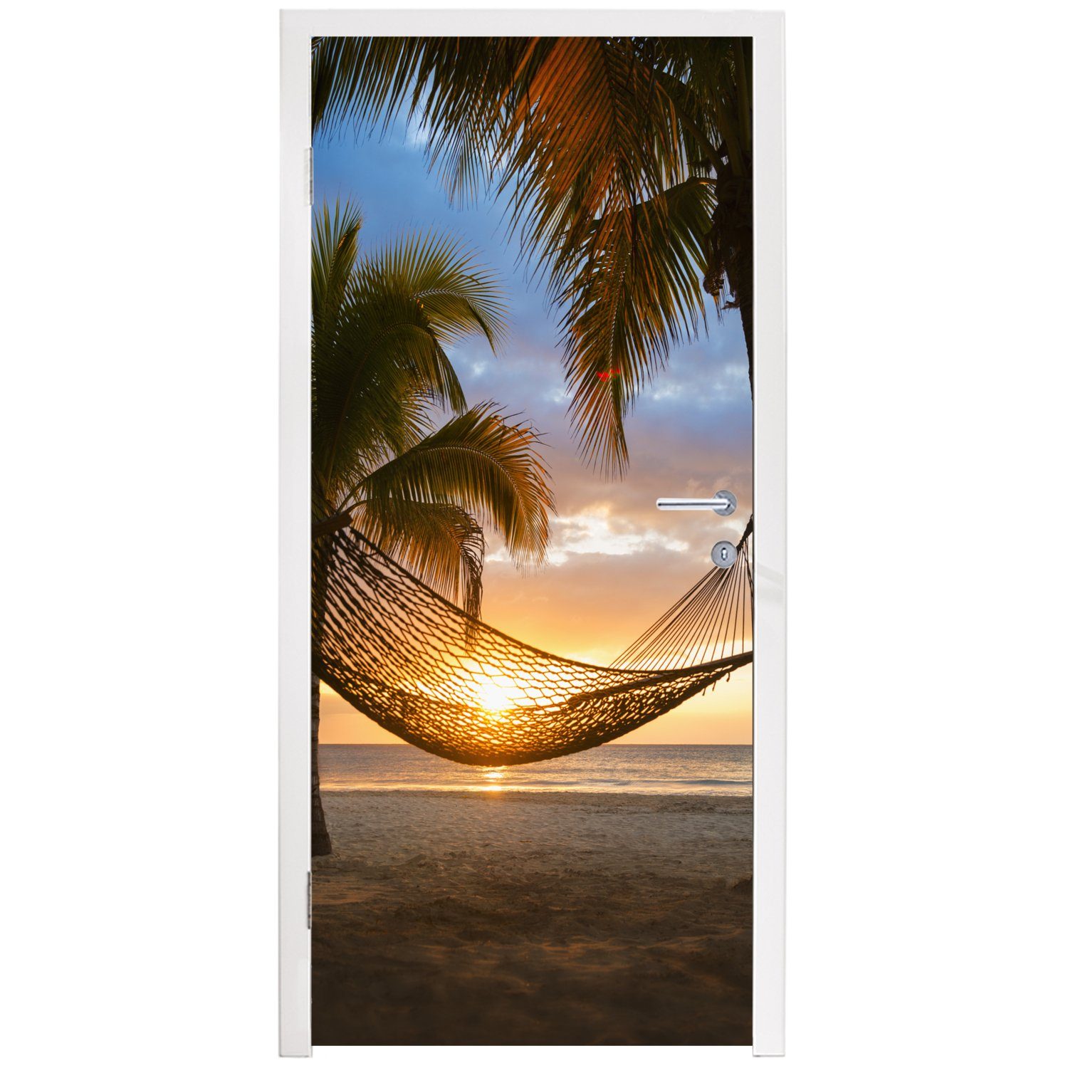 Tür, Türtapete cm Hängematte (1 Matt, St), Fototapete Türaufkleber, bedruckt, Karibikstrand, MuchoWow 75x205 am für
