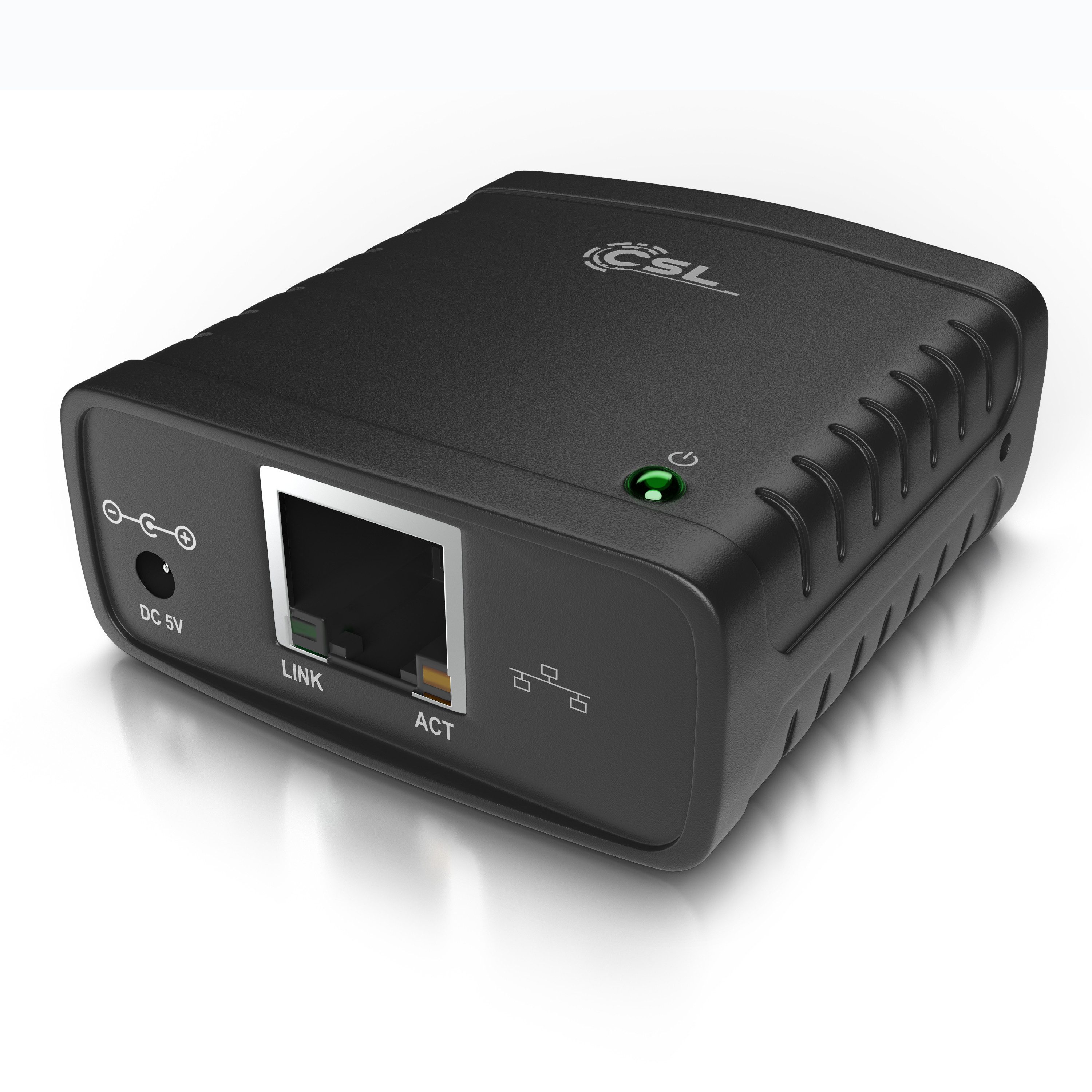 CSL LAN-Printserver für USB-Drucker, Fast Ethernet, inkl. Netzteil USB-Adapter, Netzwerk USB zu RJ45, DHCP, LRP Print Server für PC & MAC, Windows 10