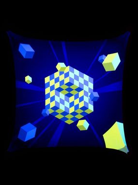 Wandteppich Schwarzlicht Segel Spandex Goa "3D Cube", 2,25x2,25m, PSYWORK, UV-aktiv, leuchtet unter Schwarzlicht