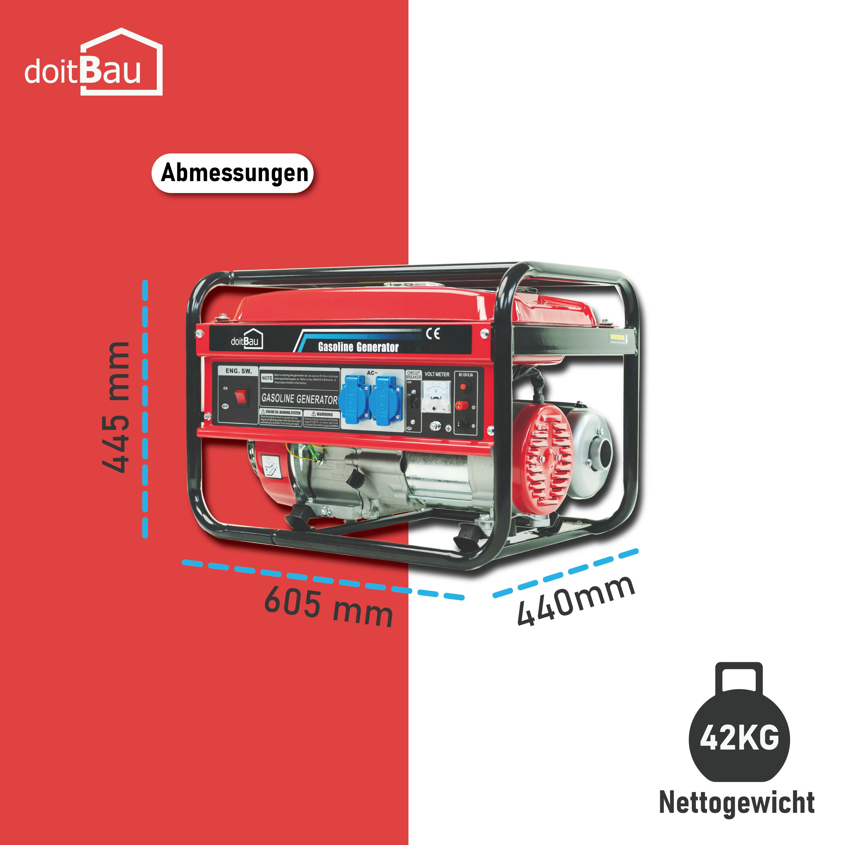 doitBau Stromgenerator 3000W Maxleistung und 2800W Nennleistung BS3500 mit 15 L Tank, 3,00 in kW, AVR;Voltmeter;Überlastschutz