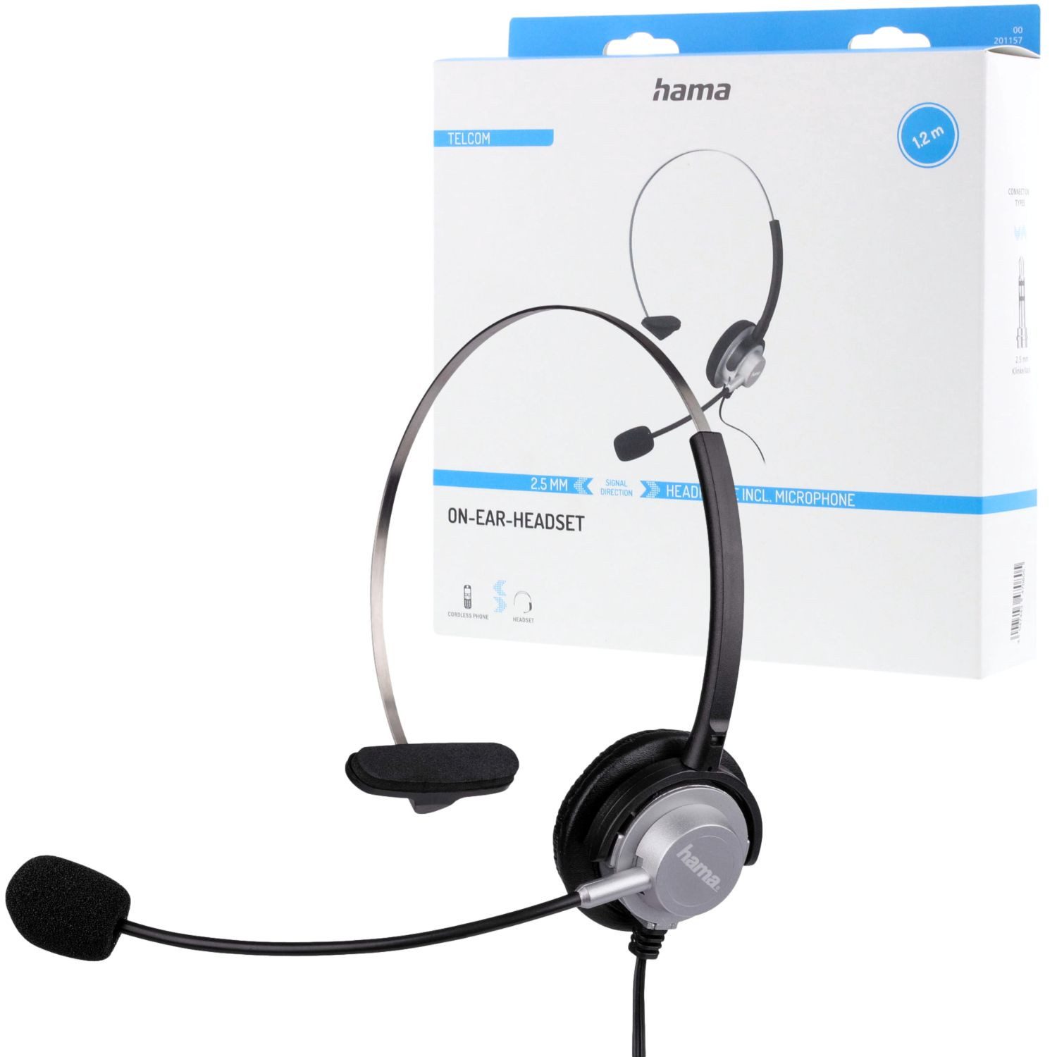 Hama Mono Headset Kopfhörer 2,5mm Klinke Kopfbügel Smartphone-Headset (Universal, Mikrofon, Lautstärkeregelung, etc, Kein, Universal Klinken-Stecker passend für Gigaset DECT Telefon Festnetz)
