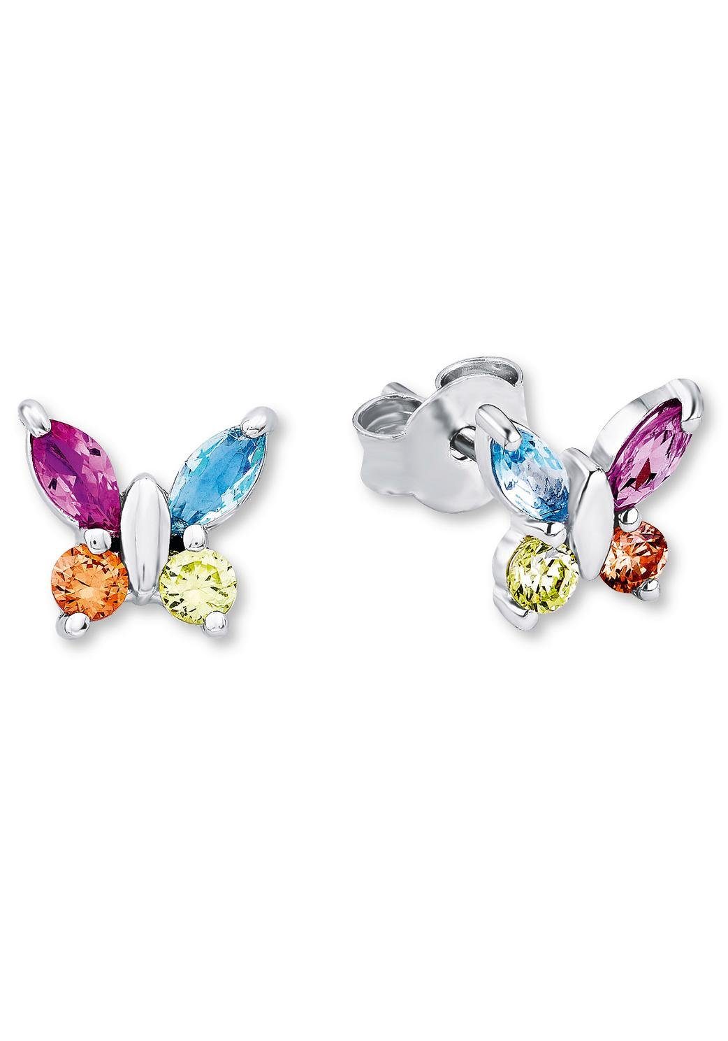 Amor Paar Ohrstecker Schmetterling, mit Zirkonia (synth), Glasstein