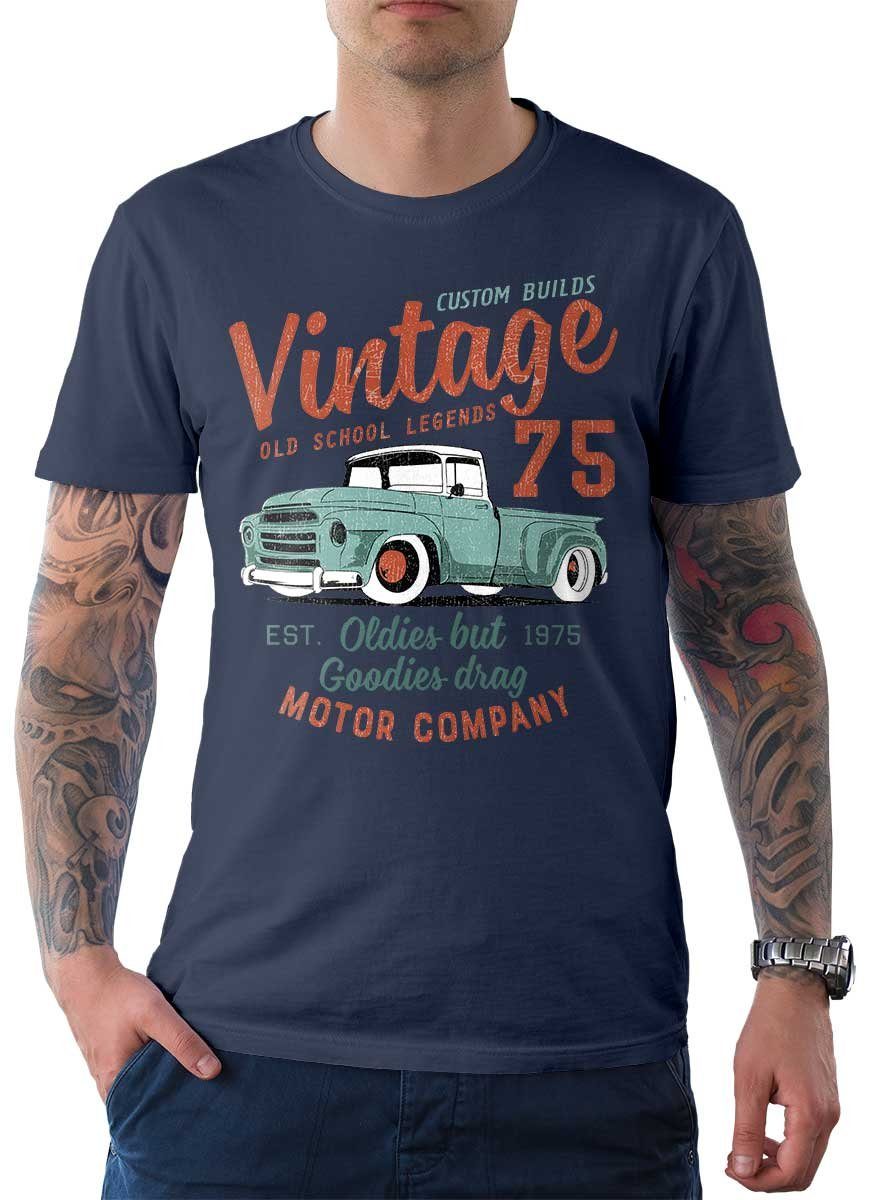 Rebel On Wheels T-Shirt Herren T-Shirt Tee Vintage Truck 75 mit Auto / US-Car Motiv Denim