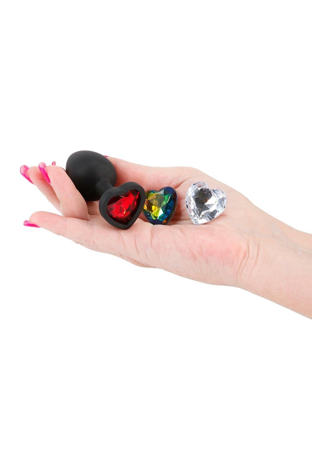 NS Novelties Analplug Glams XChange mit austauschbaren 3 Edelsteinen. Heart drei cm, bunten Small