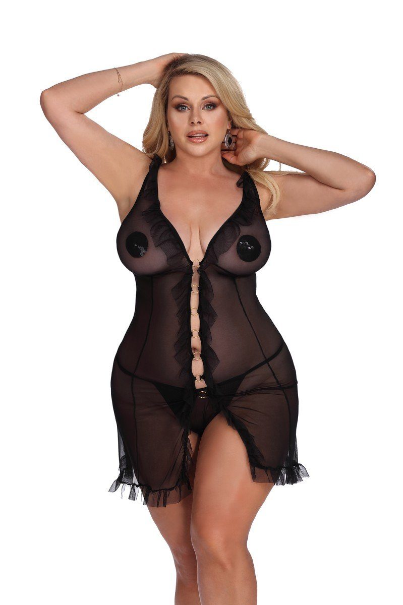 Anais Apparel Size Plus Negligé Negligee in schwarz - 5XL/6XL günstig online kaufen