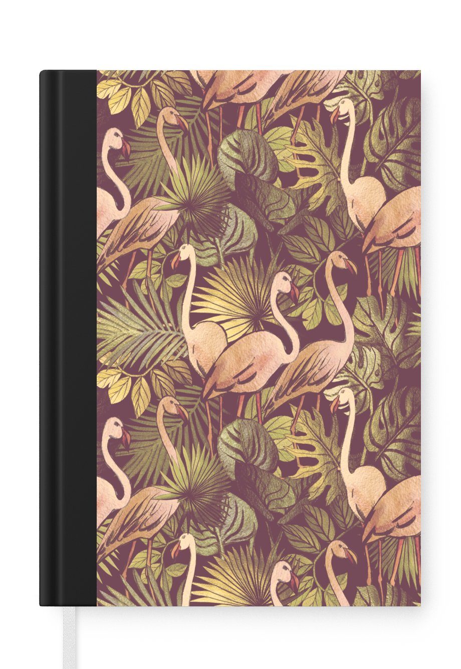 Dschungel Notizbuch Tagebuch, Journal, Vintage - - Haushaltsbuch Merkzettel, A5, Notizheft, Muster, MuchoWow - Blätter - Flamingo 98 Seiten,