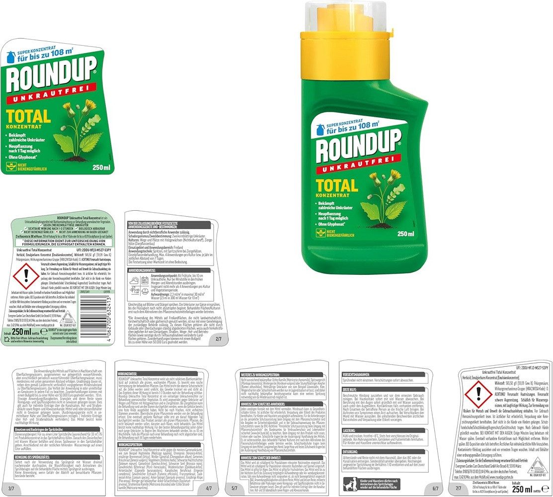 ROUNDUP Unkrautbekämpfungsmittel Roundup Unkrautfrei TOTAL Konzentrat 250 ml