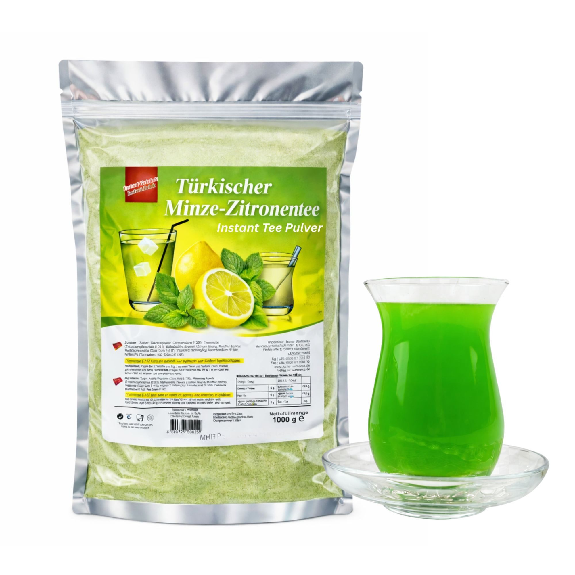 Tee Türkischer Tee Pulver Minze Zitrone 1 kg Instanttee "Lezzo", schnell löslich, heiß oder kalt genießen