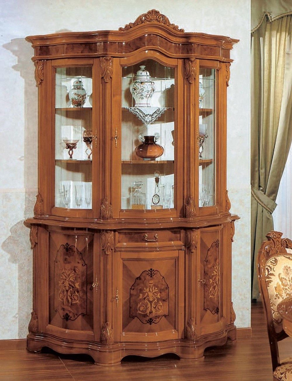 Vitrine Elegante Vitrine Anrichte aus Italien, Glas & Holz in Braun