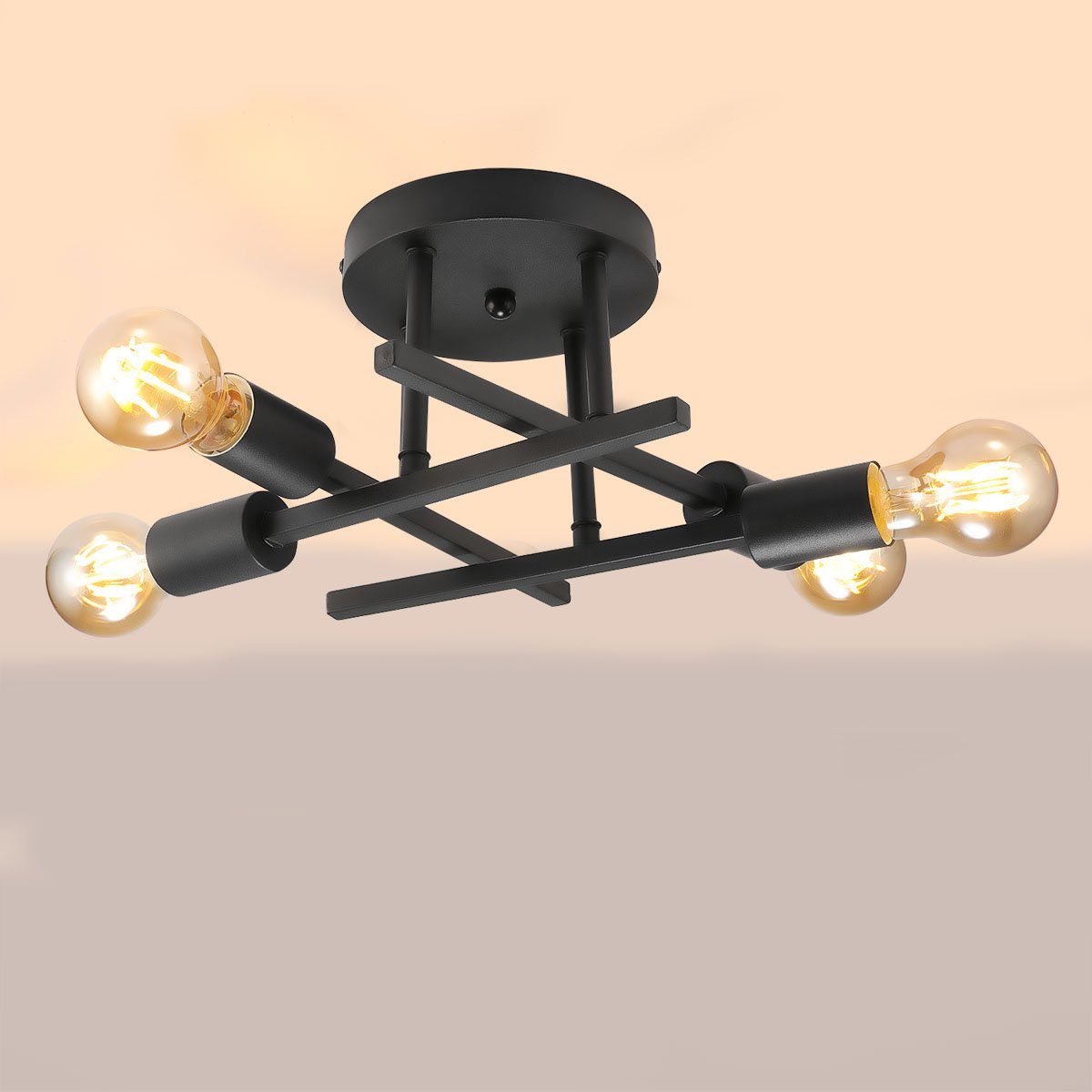 LETGOSPT Deckenleuchte Deckenlampe aus Eisen, Satelliten Design E27-Sockel 4 Lampenarm mit 4 Glühbirne