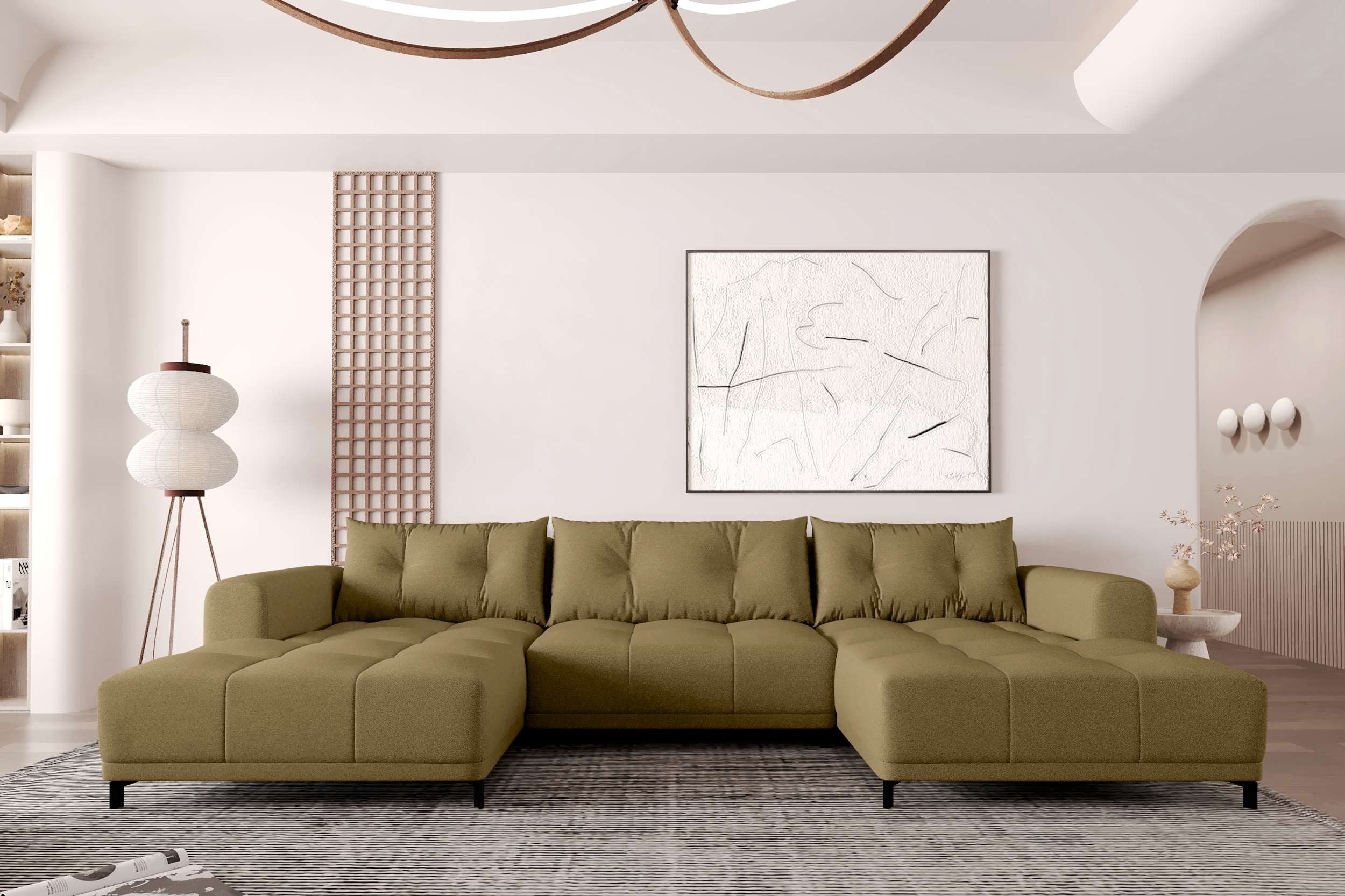 99rooms Wohnlandschaft Massimo, Sofa, U-Form, mit Schlaffunktion, Rundumbezug, in Strukturstoff NEVE