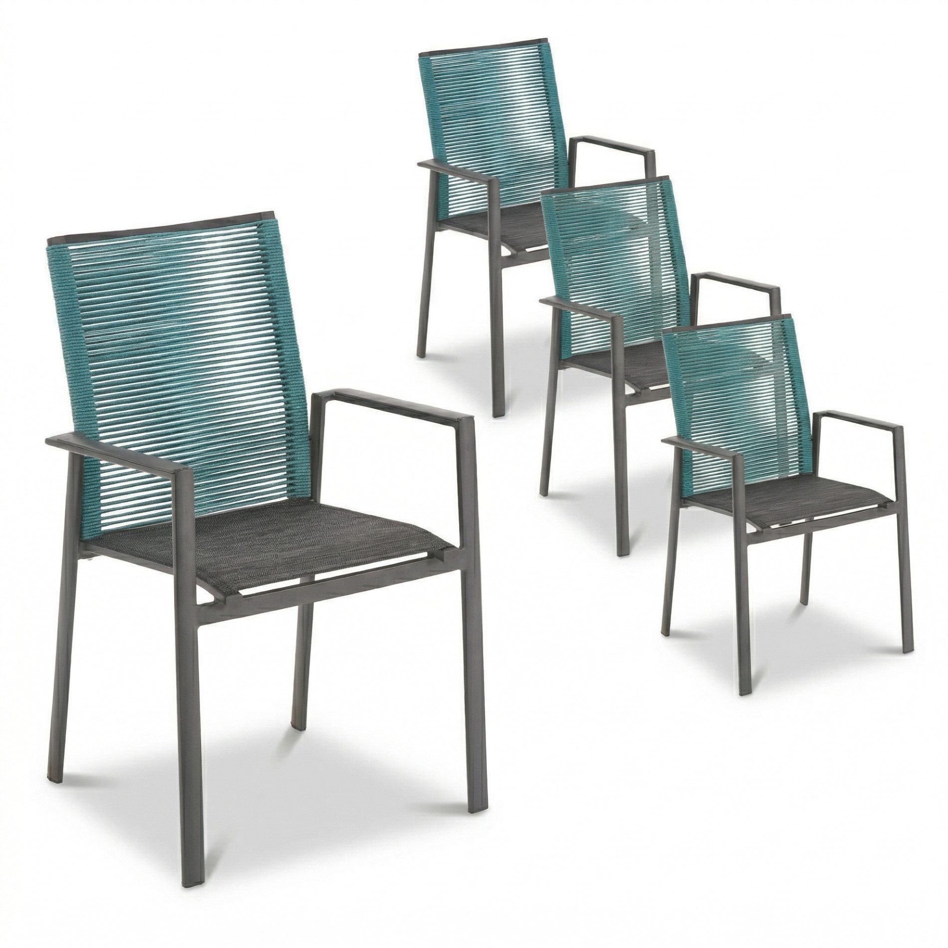Liadomo Gartenstuhl Limbadi Stapelstuhl, Gartensessel, Stuhl für Terrasse & Balkon (Gartenstuhl-Set, 4 St), Armlehnen Aluminium, Rope blau, Aluminium