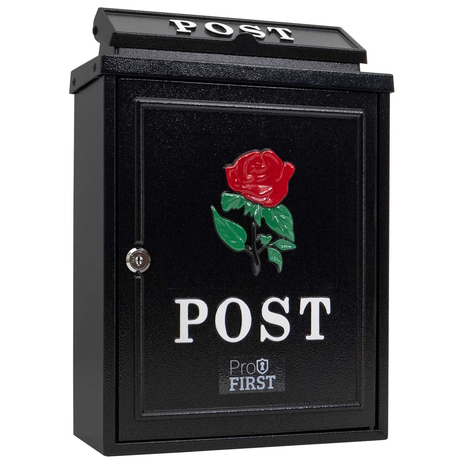 Profirst Briefkasten DaytonaRose Mailbox Wandbriefkasten aus Stahl, schwarz