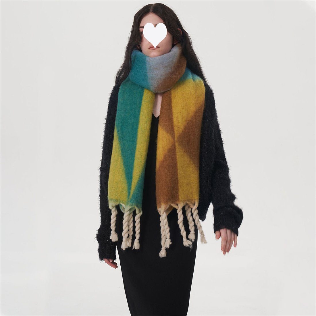 DÖRÖY Schal, Winter Modeschal Verdickung Schal warmen Damen Spleißen Mode Quaste