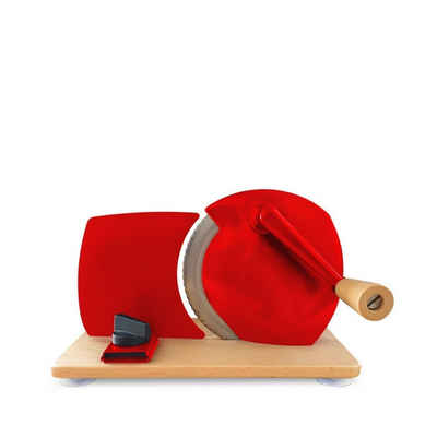 myJupiter Multifunktions-Küchenmaschine Hand-Allesschneider mit Holzplatte, rot