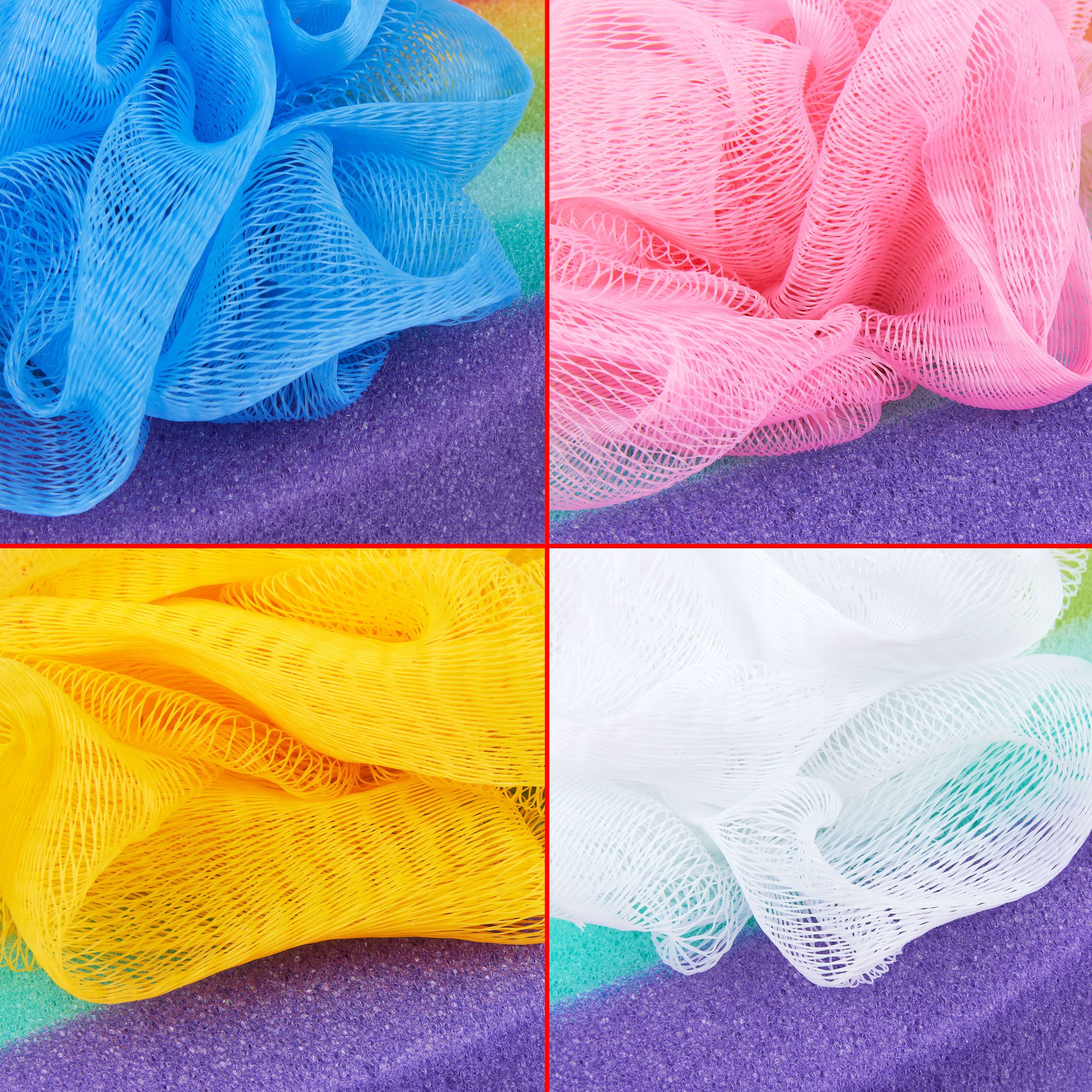 BRUBAKER Duschschwamm Badeschwamm Set Regenbogen Fisch - 25 g Badeknäuel Seifschwamm, 4-tlg., Körperreinigungsschwamm für Kinder und Erwachsene inkl. Geschenkbox