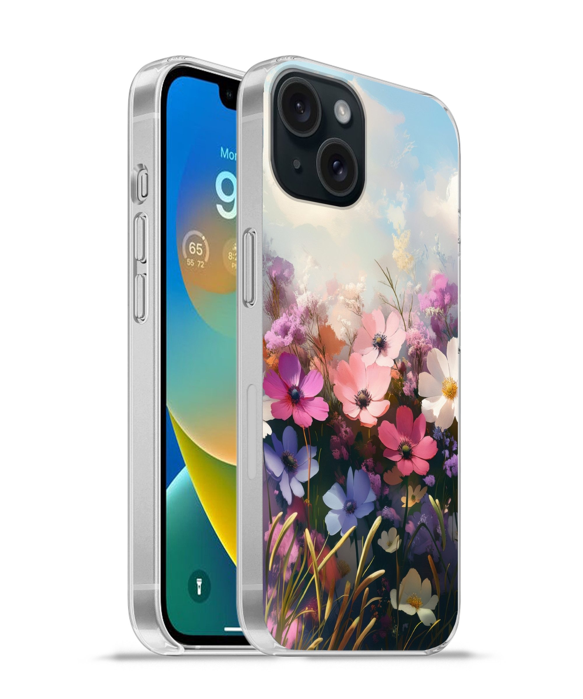 MuchoWow Handyhülle für Apple iPhone 15 Blumen - Bunt - Blühend, Smartphone-Bumper, Print, Handy Schutzhülle Dünn