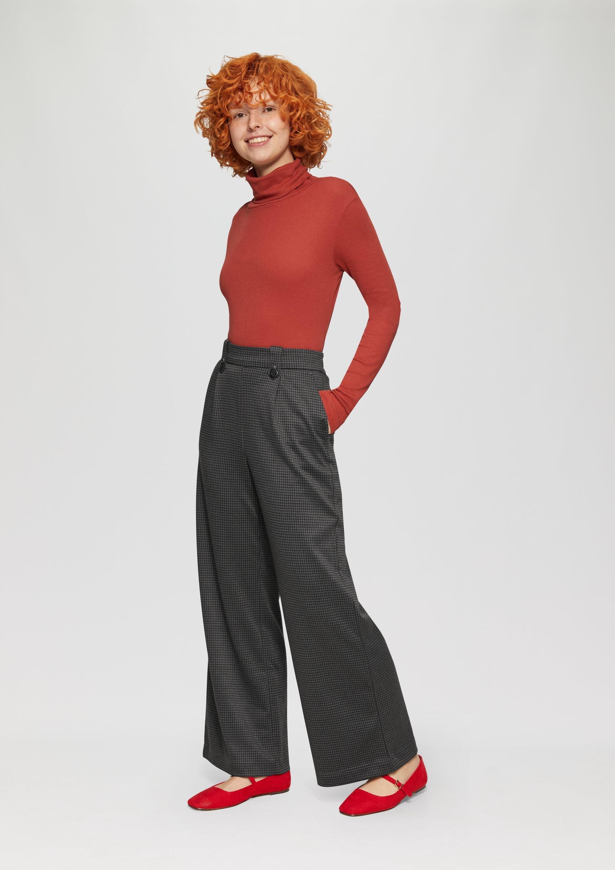 QS Chinos Hose Gemusterte Wide-Leg-Hose aus Interlock-Jersey