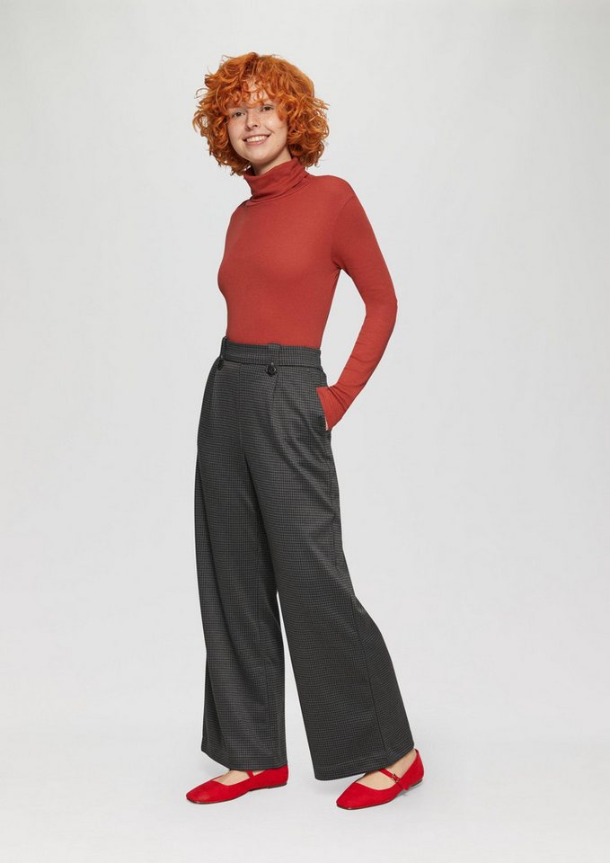 QS Chinos Hose Gemusterte Wide-Leg-Hose aus Interlock-Jersey