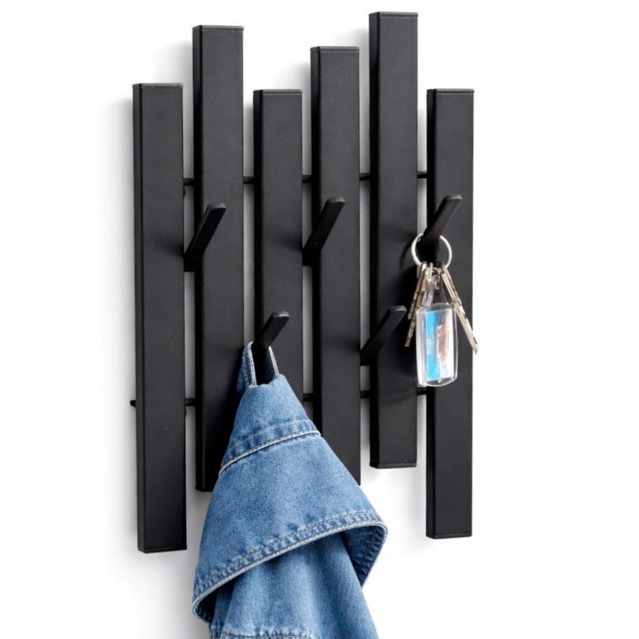 DanDiBo Wandgarderobe Mit Haken Wand Schwarz Metall Garderobe mit 5 Haken Schmal Flur Modern, Hakenleiste Schlüsselhalter Garderobe Wandhaken Robust Modern Diele