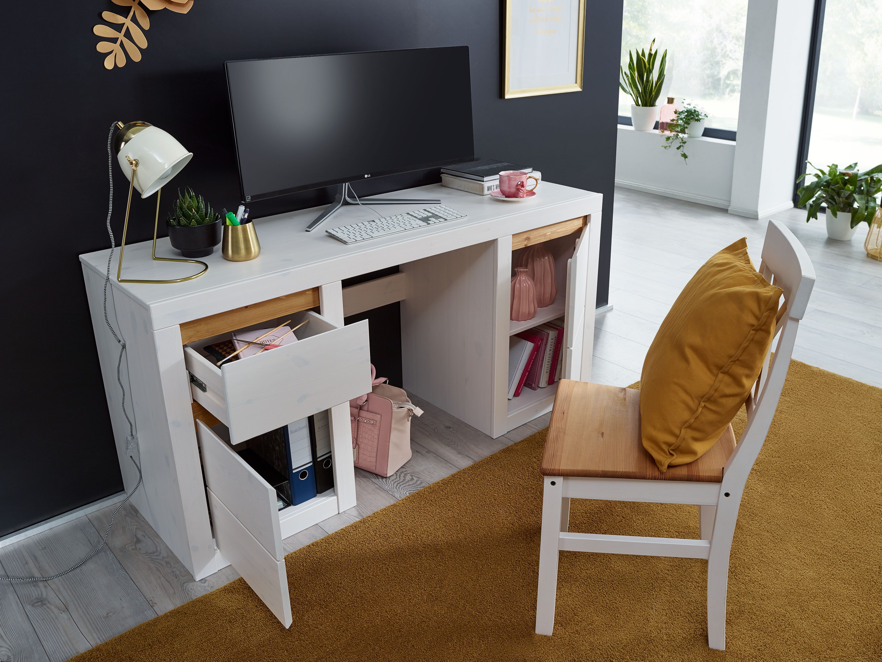 Woodroom Schreibtisch Weimar (Kiefer massiv, 155x75x50 cm), Schreibtisch, Arbeitstisch, Computertisch