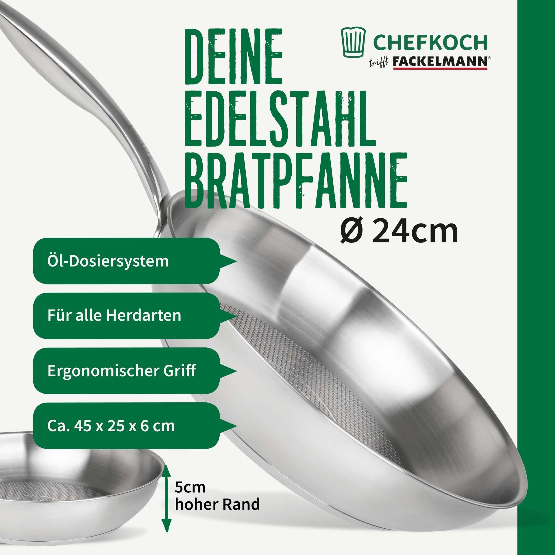 Chefkoch trifft Fackelmann Bratpfanne Bratpfanne Ø24 cm mit Wabenboden – Pfanne aus hochwertigem Edelstahl – Bild 2 von 5
