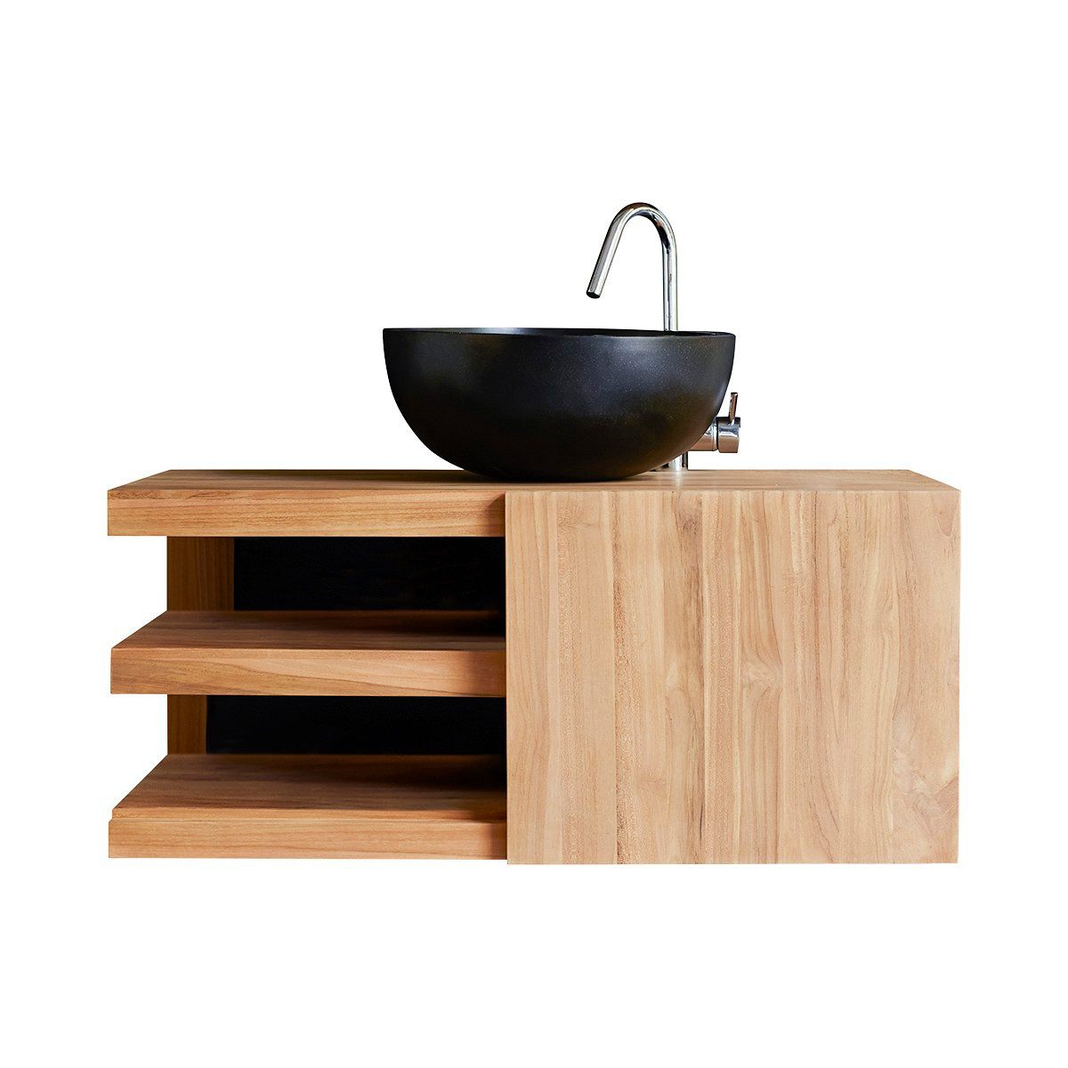 Tikamoon Waschtisch Waschbeckenschrank aus Teakholz 90 Typo