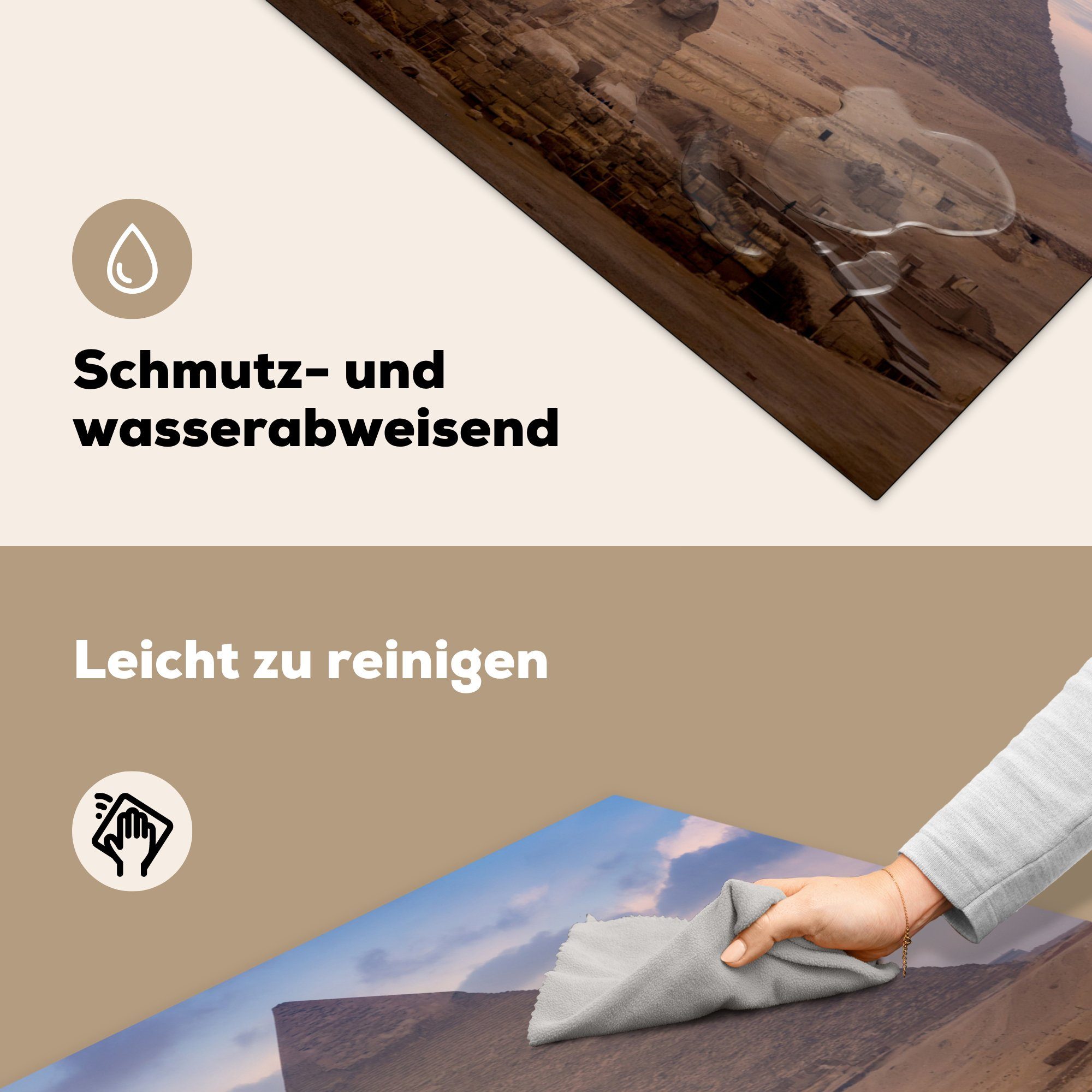 cm, Ägypten, Ceranfeldabdeckung, - Pyramide Herdblende-/Abdeckplatte Frontansicht von 78x78 (1 küche Arbeitsplatte Vinyl, MuchoWow tlg), für der Kairo