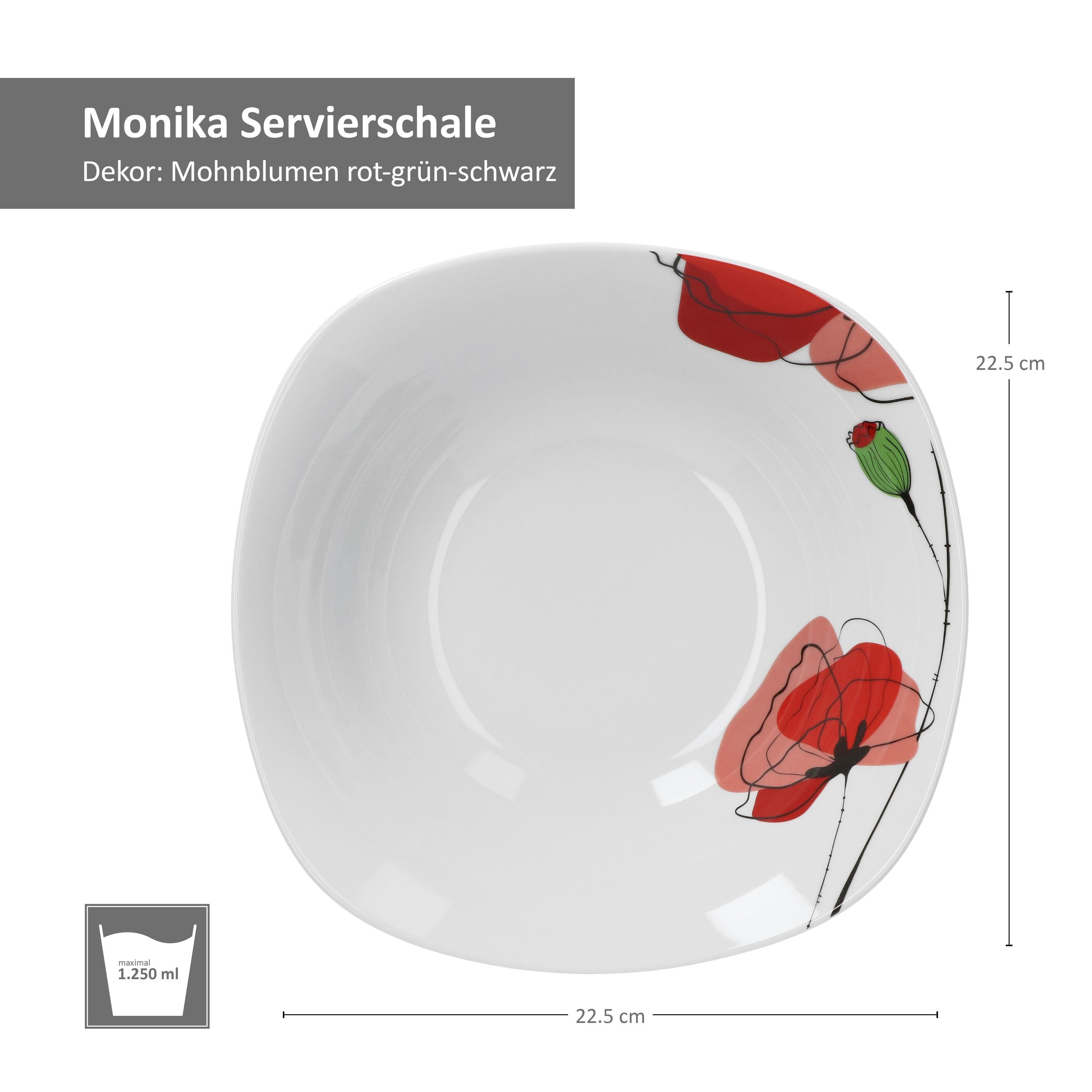 van Well Servierschale Monika Porzellan weiß Servierschale Blumendekor, 23cm mit rotem