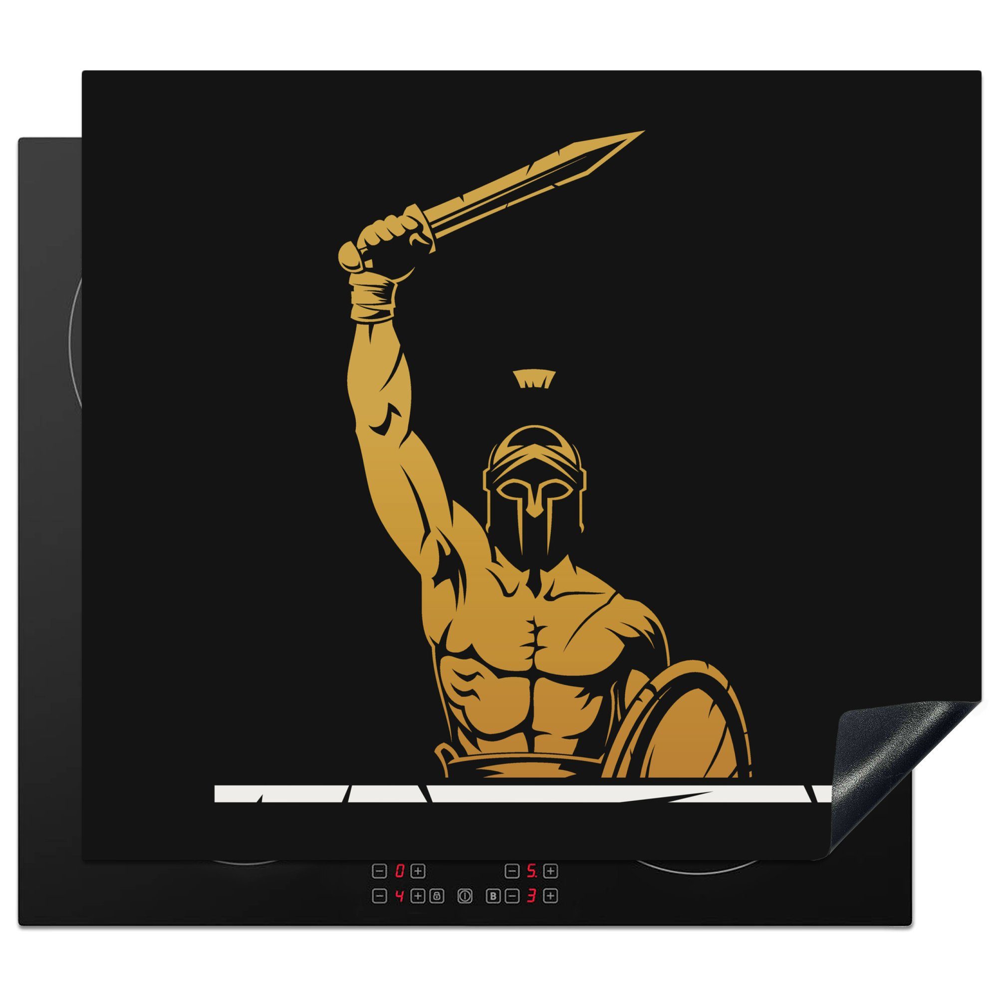 MuchoWow Herdblende-/Abdeckplatte Illustration eines Römers mit Schwert, Vinyl, (1 tlg), 60x52 cm, Mobile Arbeitsfläche nutzbar, Ceranfeldabdeckung
